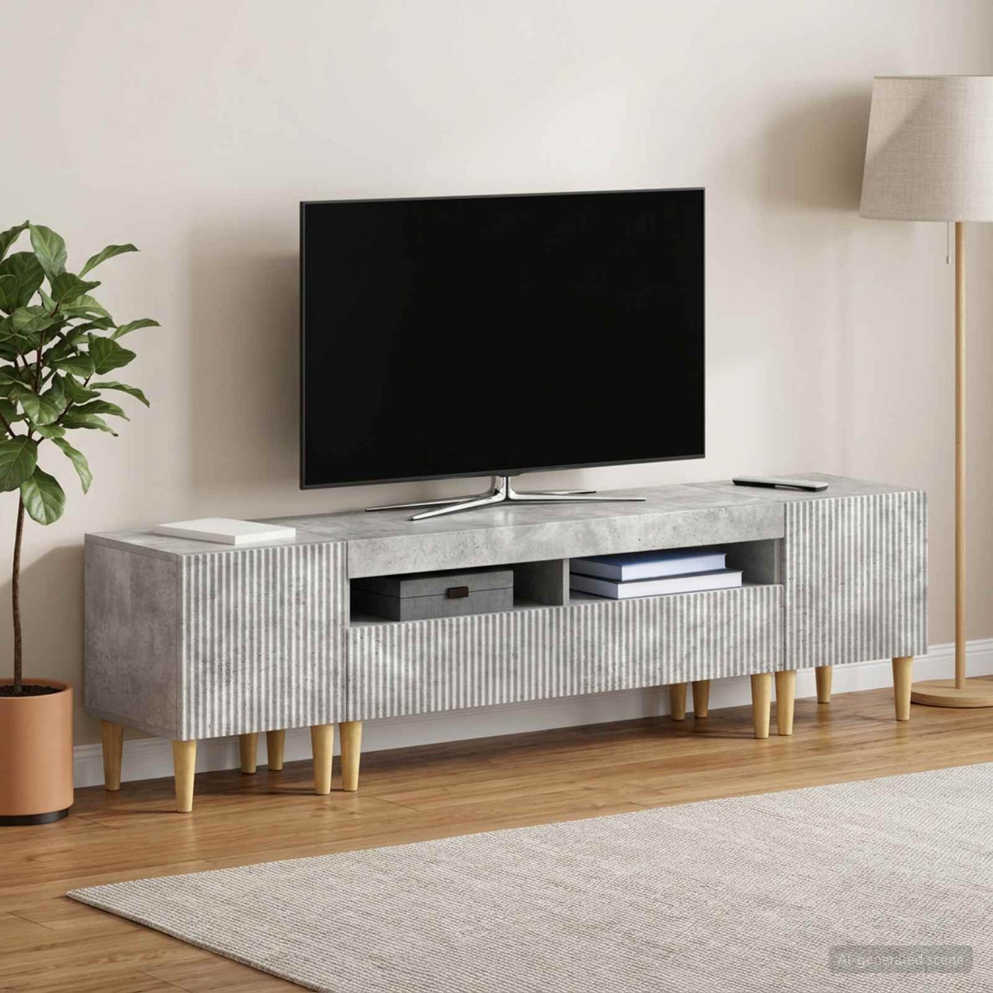 5 Piece LED TV Cabinet Concrete Grey Engineered Wood