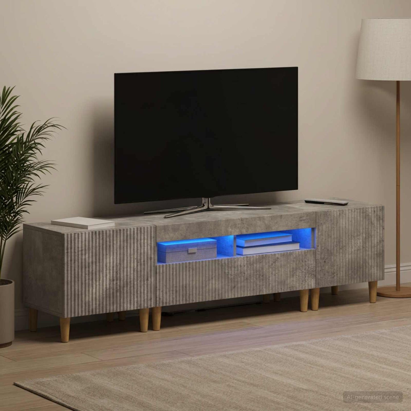 5 Piece LED TV Cabinet Concrete Grey Engineered Wood