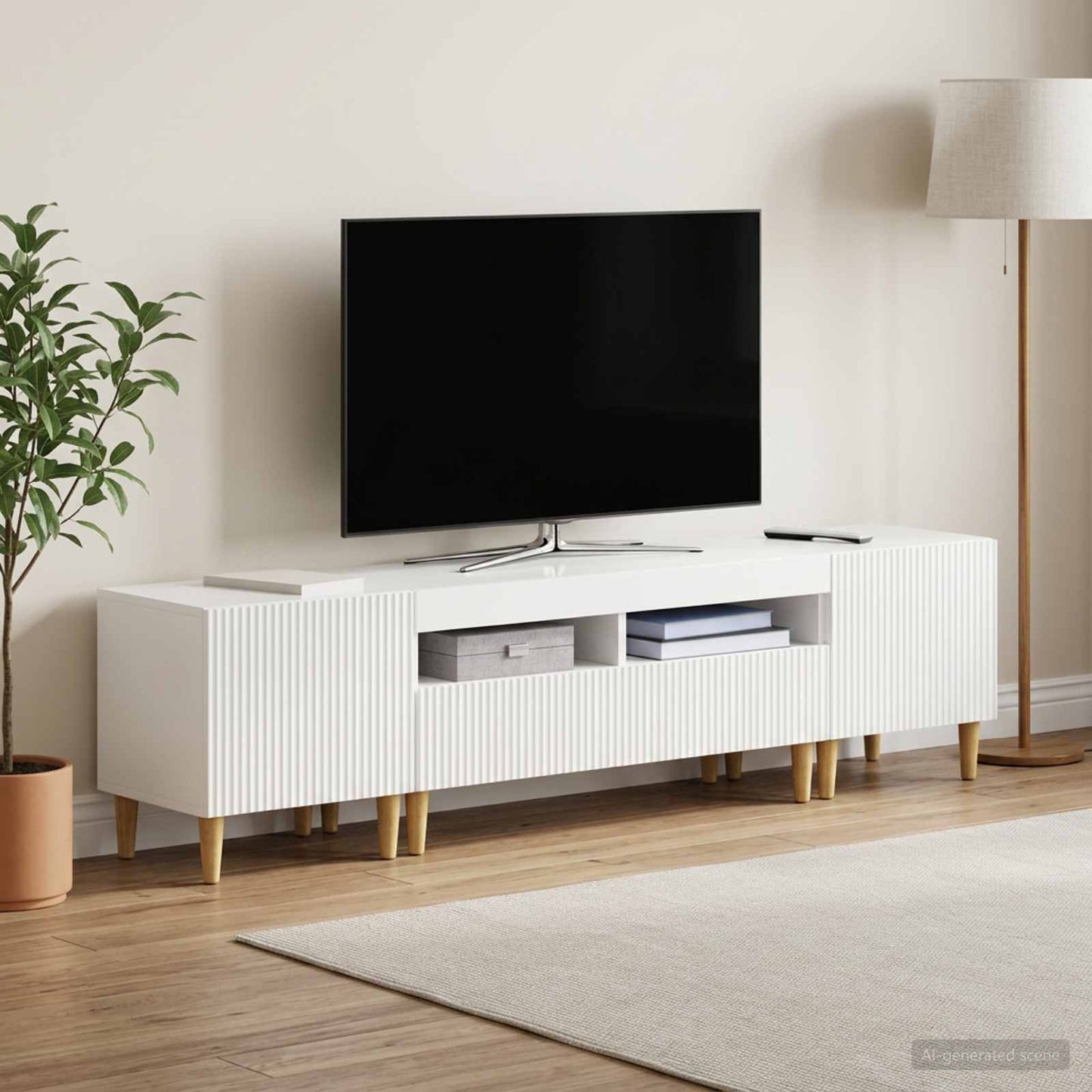 5 Piece LED TV Cabinet High Gloss White Engineered Wood