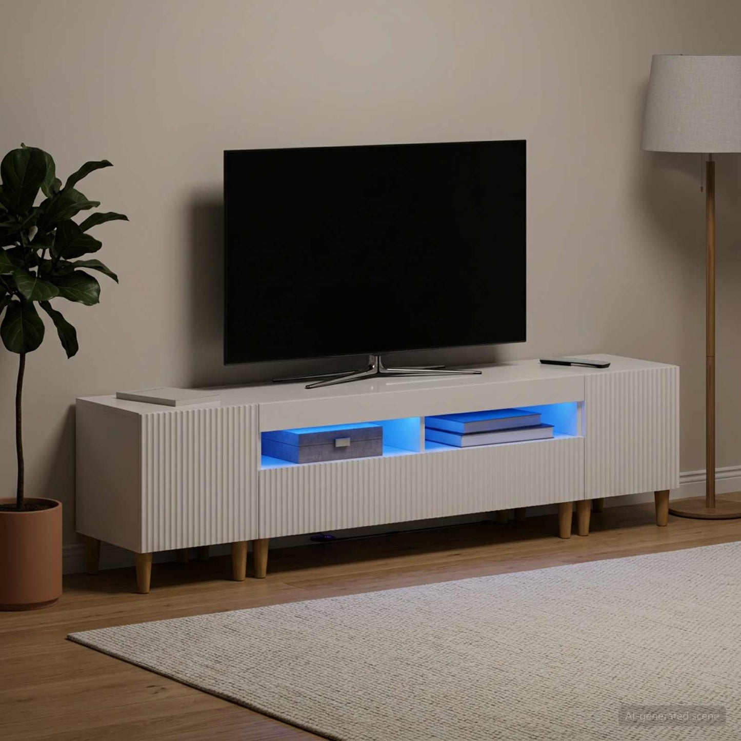 5 Piece LED TV Cabinet High Gloss White Engineered Wood