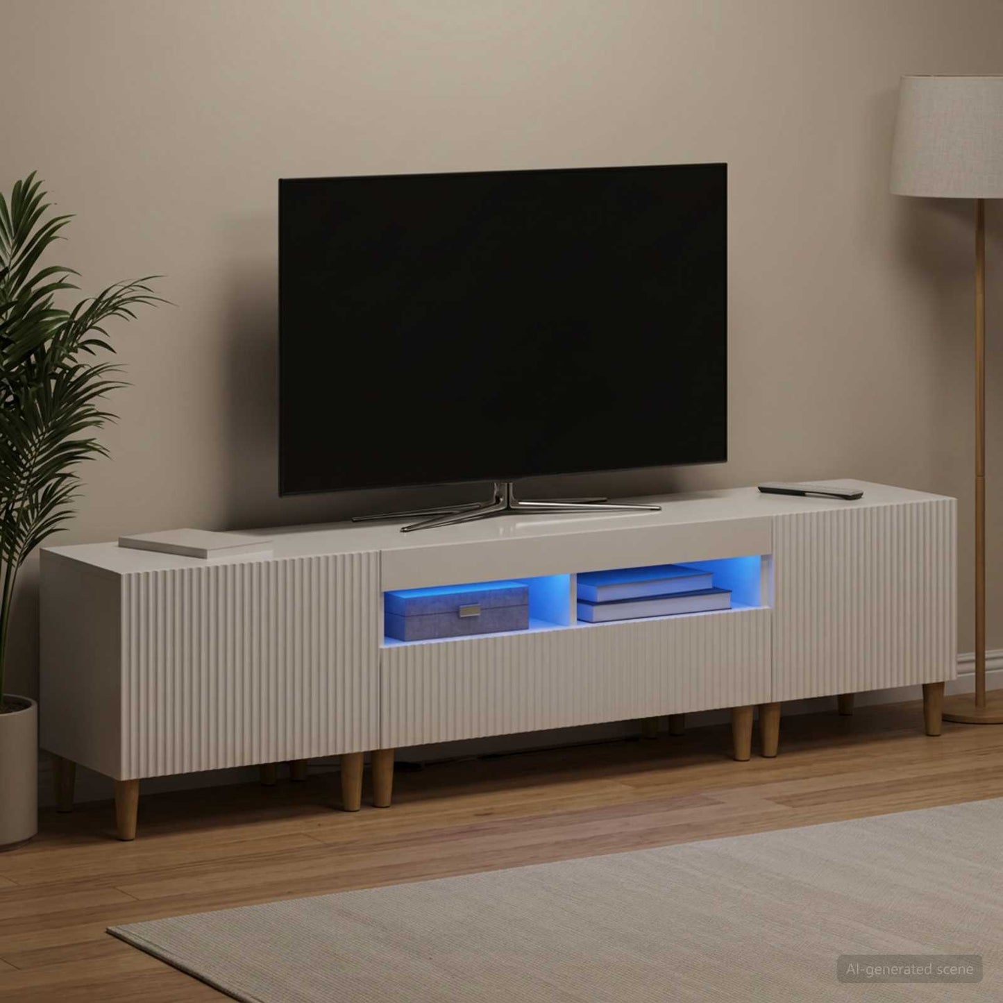 5 Piece LED TV Cabinet High Gloss White Engineered Wood