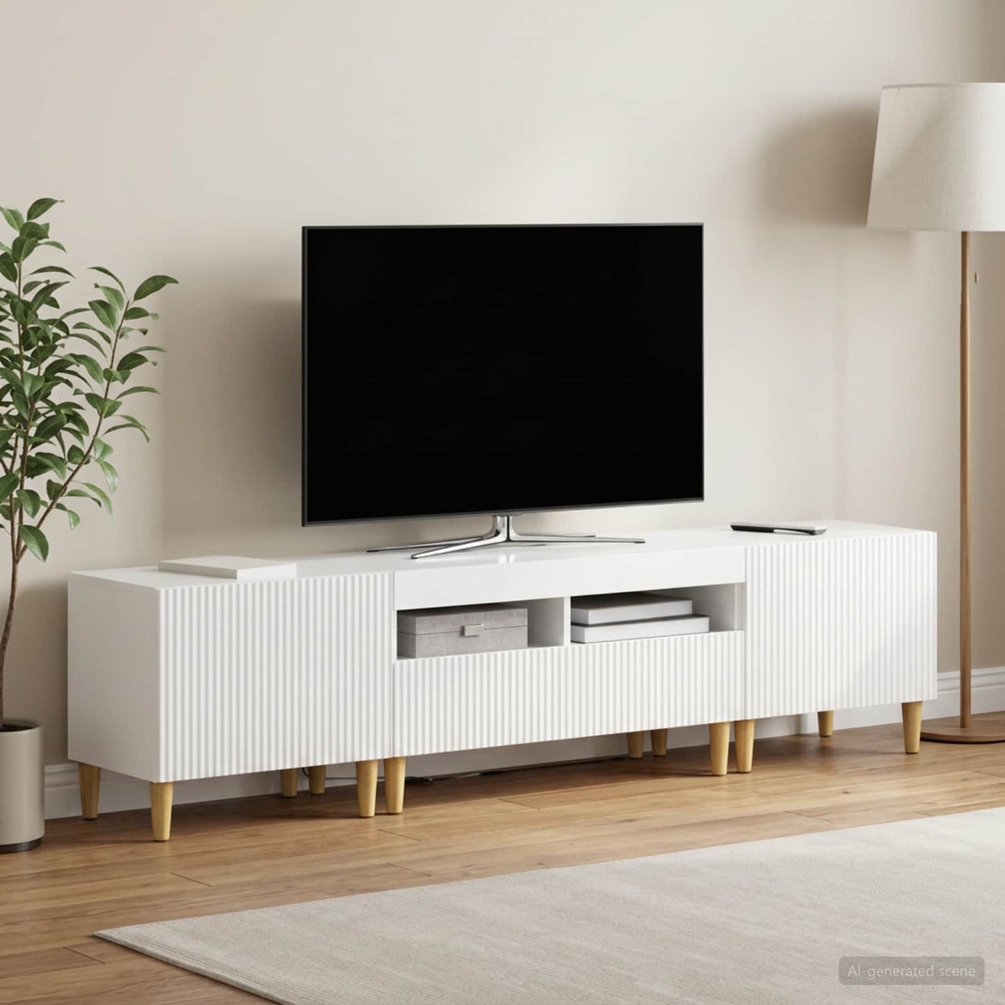 5 Piece LED TV Cabinet High Gloss White Engineered Wood