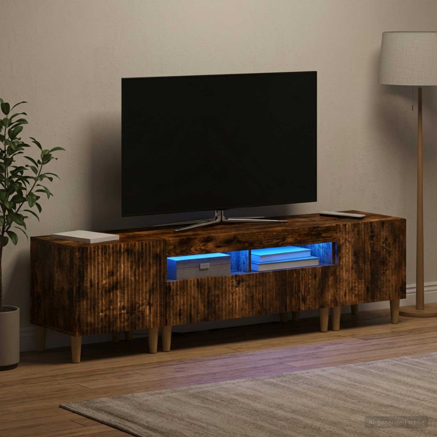5 Piece LED TV Cabinet Smoked Oak Engineered Wood