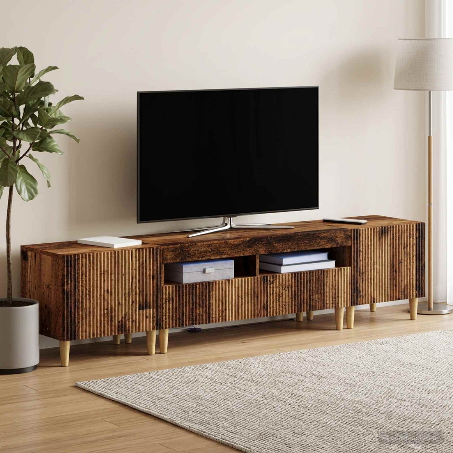 5 Piece LED TV Cabinet Old Wood Engineered Wood