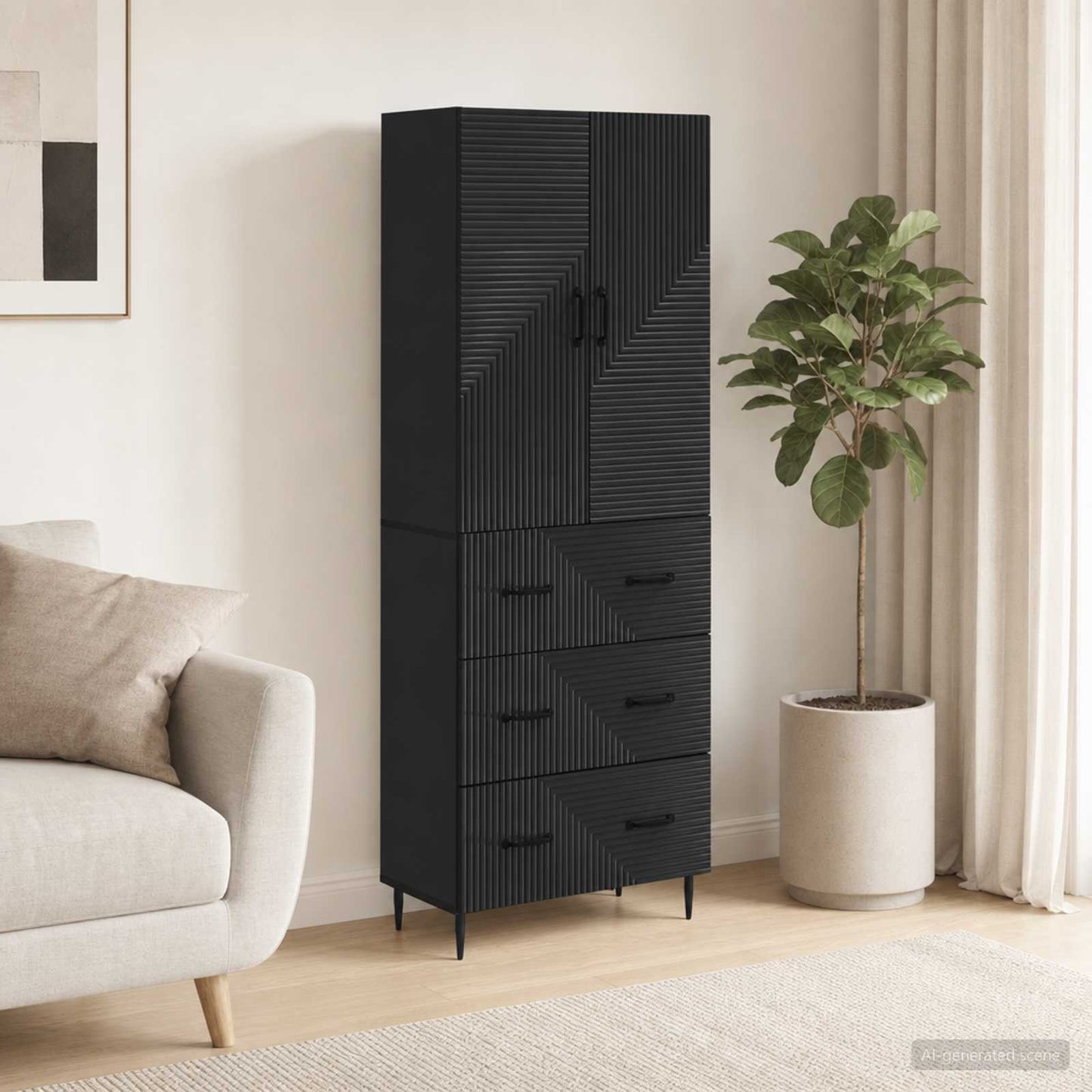 Cabinet Set 2 pcs Black 66 x 34.5 x 90 cm Engineered Wood