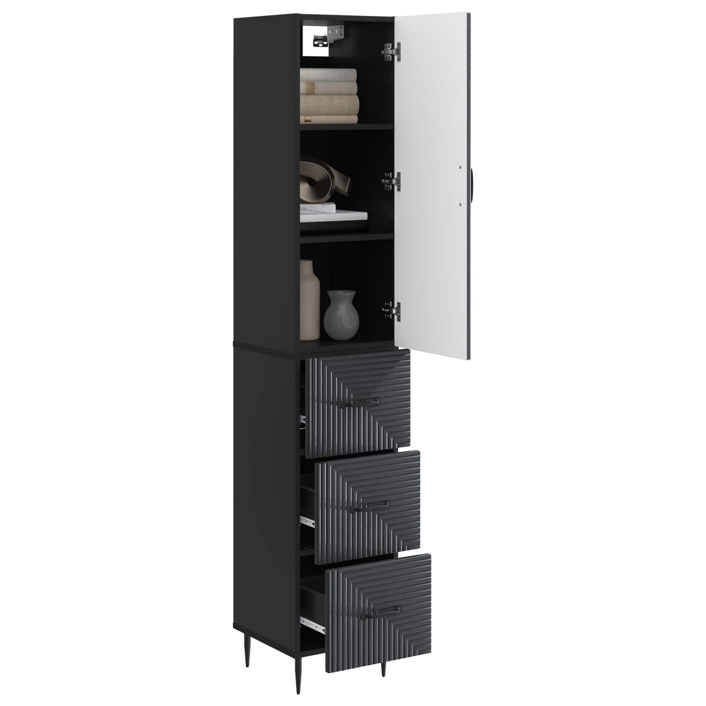 Cabinet Set 2 pcs 33 x 34.5 x 90 cm Engineered Wood Black