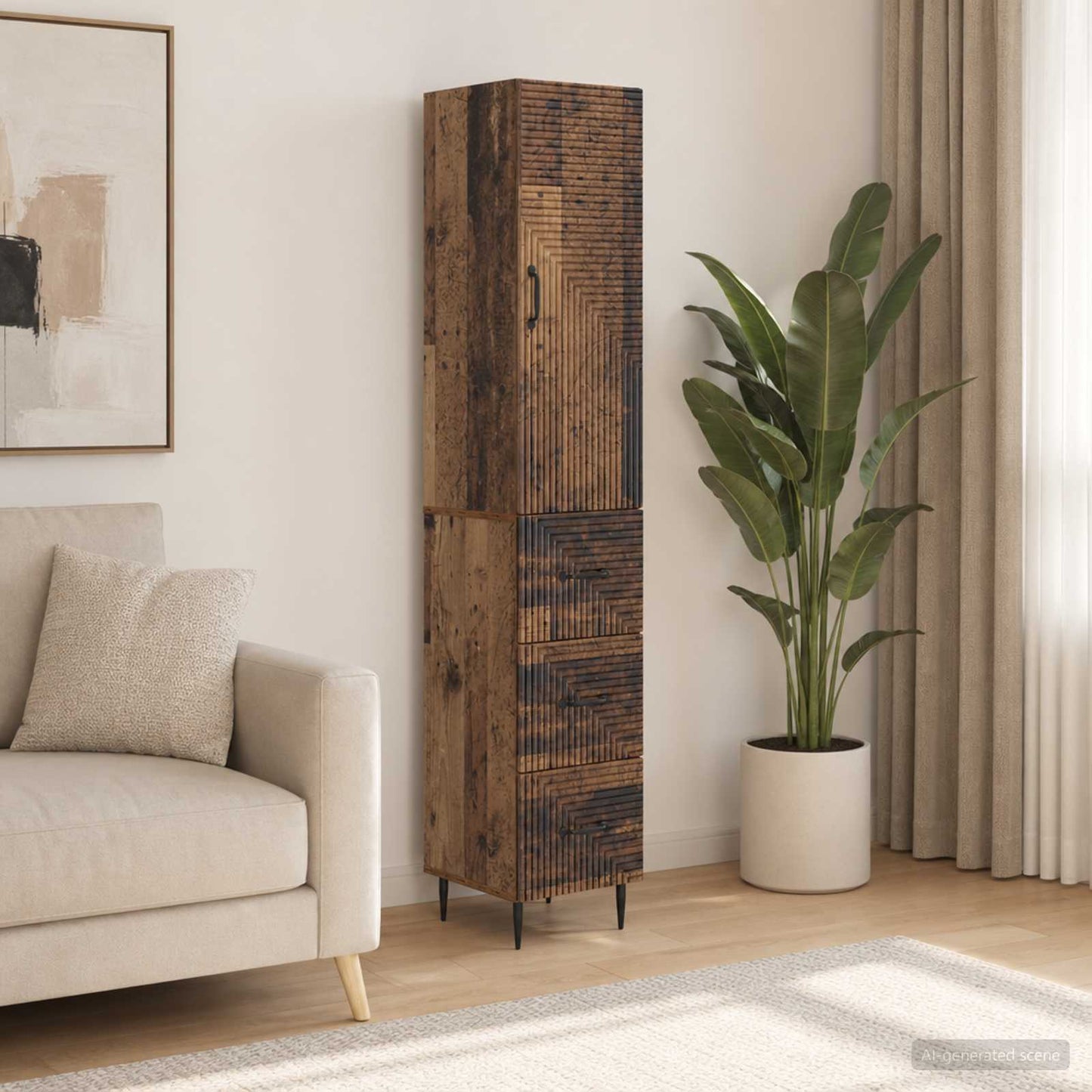 Cabinet Set 2 pcs Old Wood 33 x 34.5 x 90 cm Engineered Wood