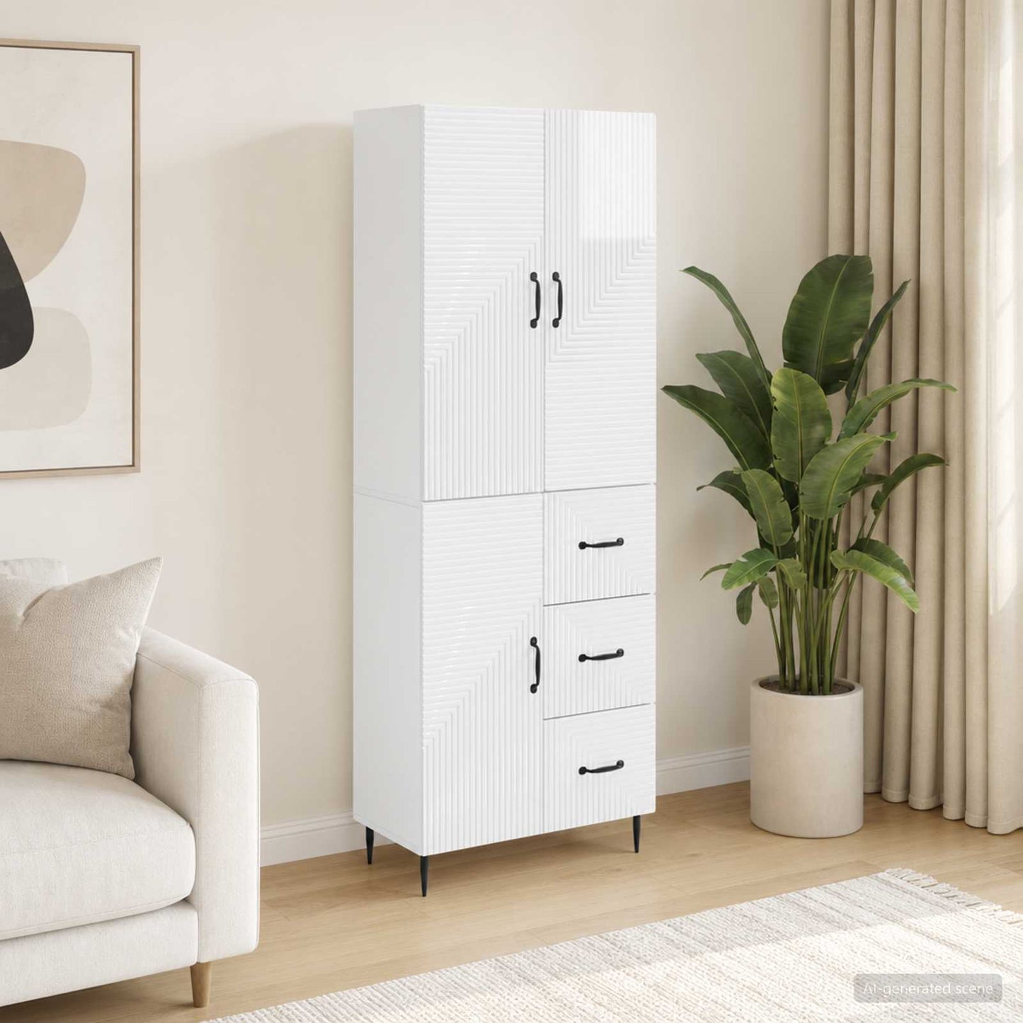 Cabinet Set 2 pcs High Gloss White 66 x 34.5 x 89.5 cm