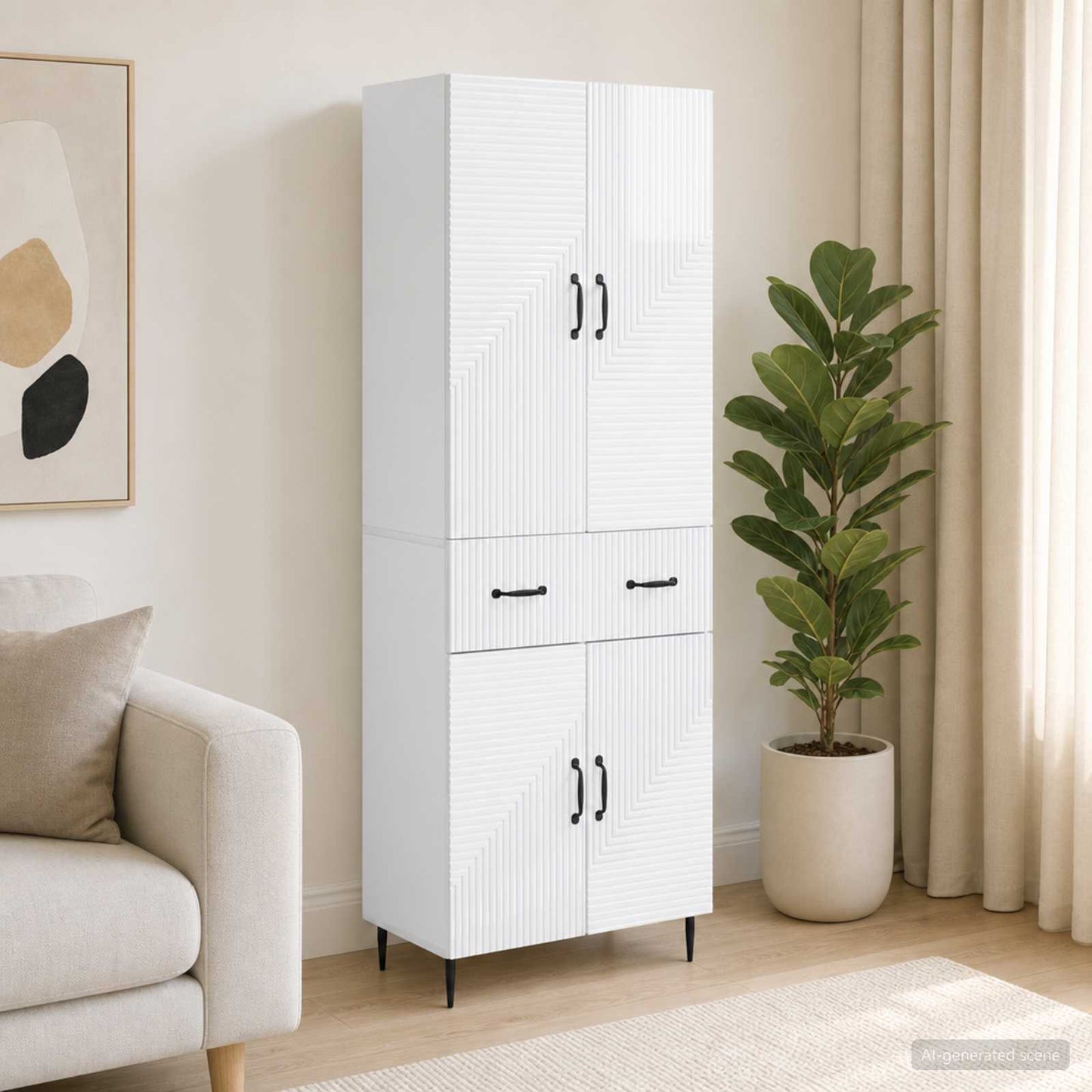 Cabinet Set 2 pcs High Gloss White 66 x 34.5 x 89.5 cm