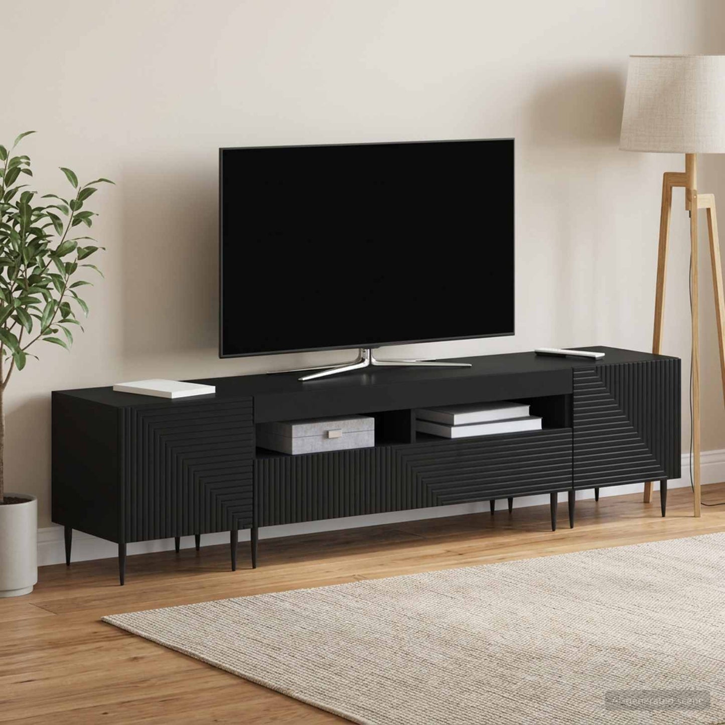 3 Piece LED TV Cabinet Black Engineered Wood