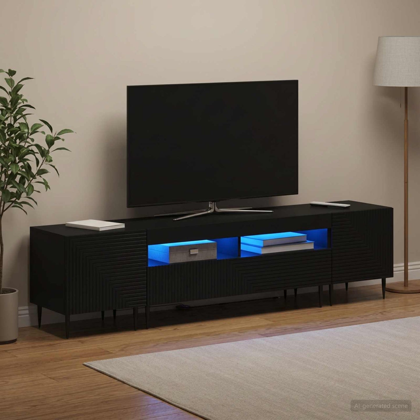 3 Piece LED TV Cabinet Black Engineered Wood