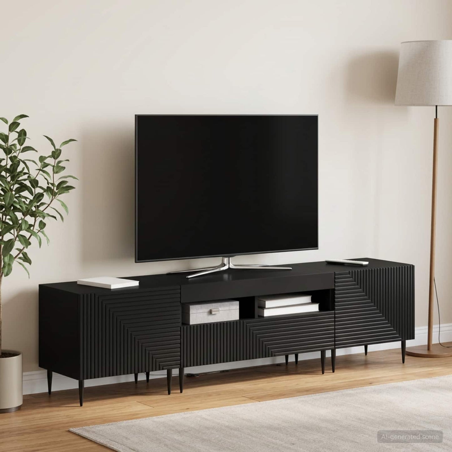 3 Piece LED TV Cabinet Black Engineered Wood