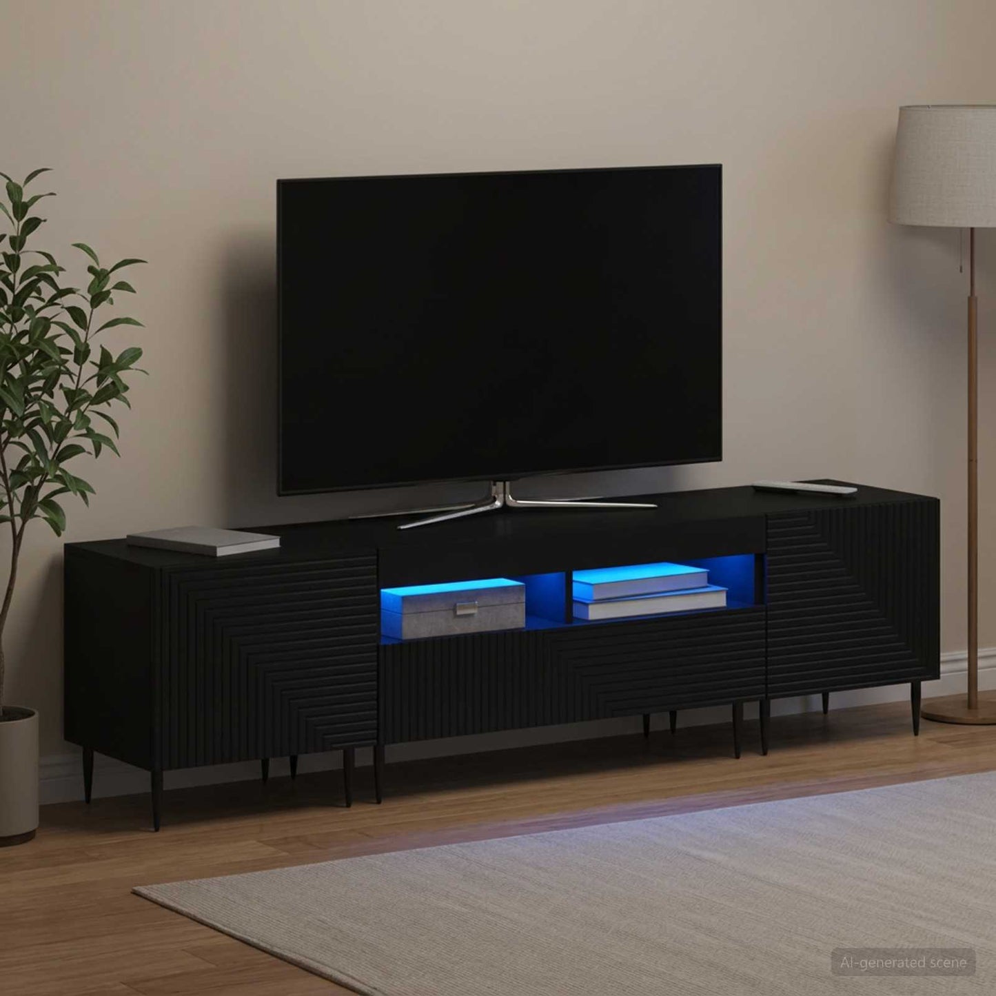 3 Piece LED TV Cabinet Black Engineered Wood