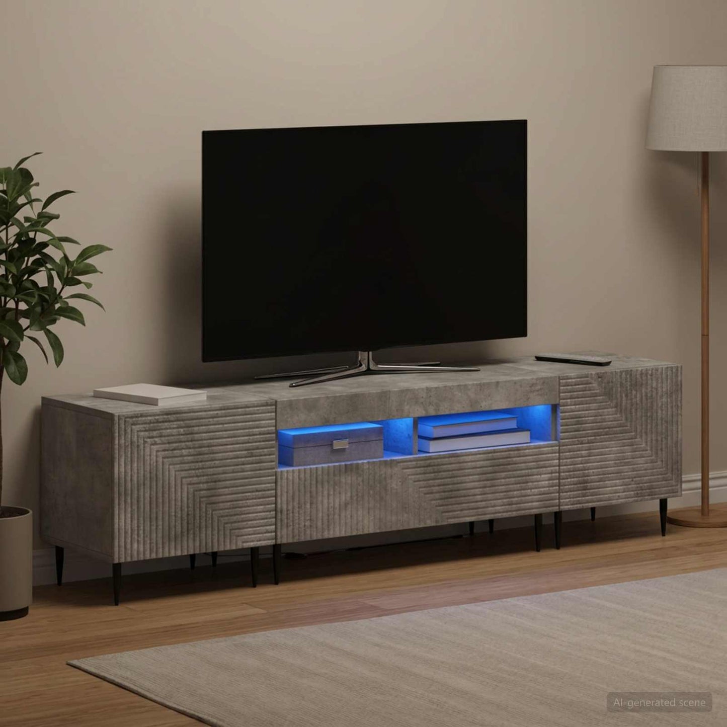 3 Piece LED TV Cabinet Concrete Grey Engineered Wood