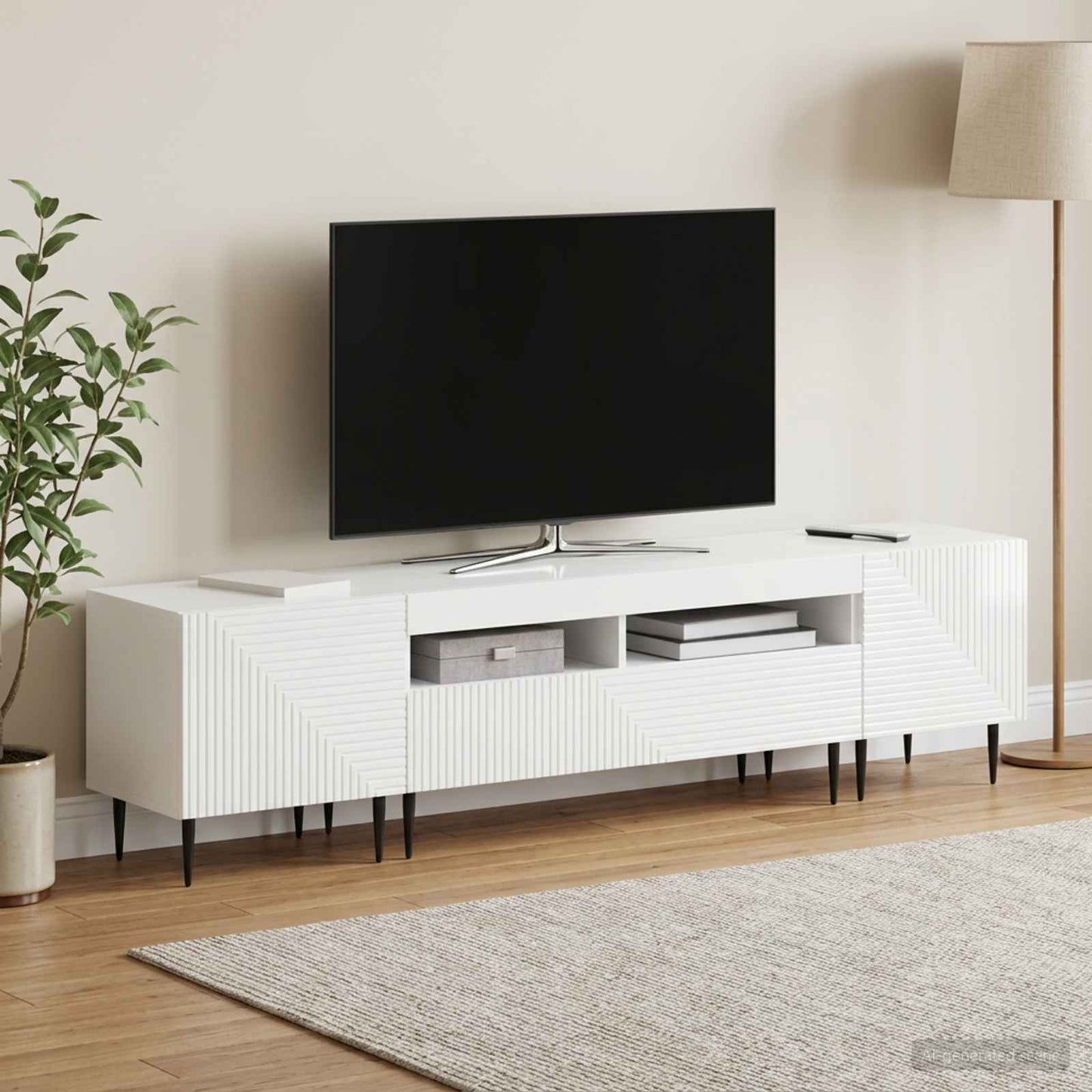 3 Piece LED TV Cabinet High Gloss White Engineered Wood