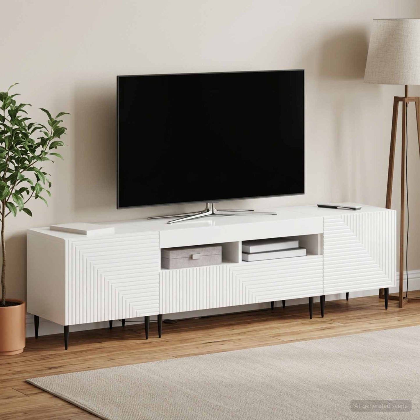 3 Piece LED TV Cabinet High Gloss White Engineered Wood