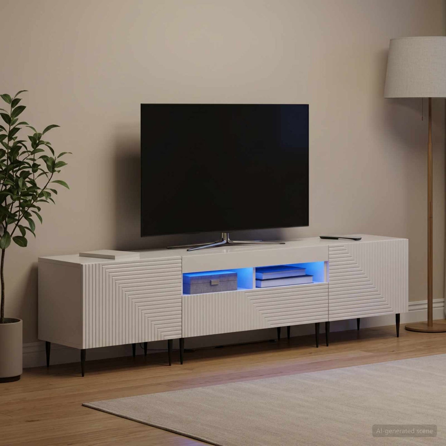 3 Piece LED TV Cabinet High Gloss White Engineered Wood