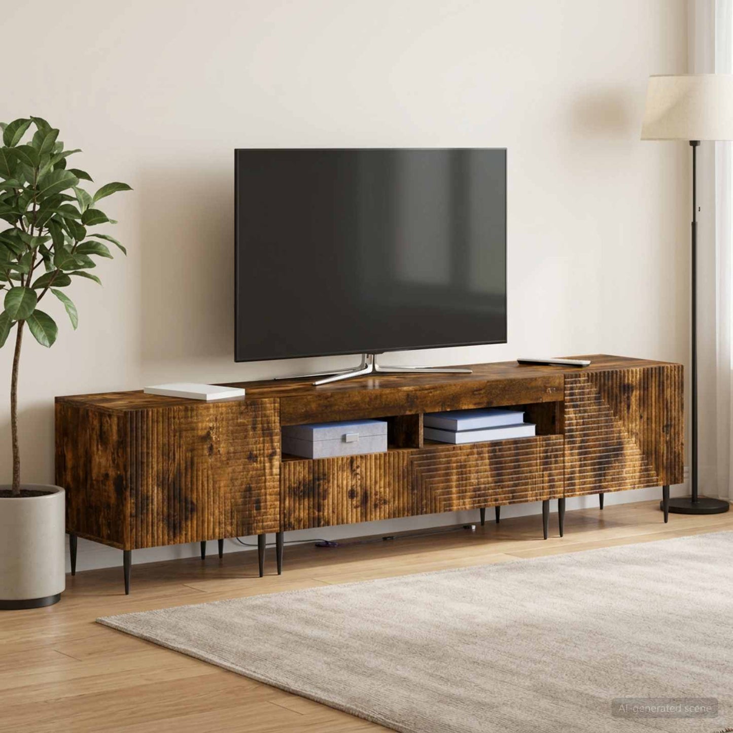 3 Piece LED TV Cabinet Smoked Oak Engineered Wood