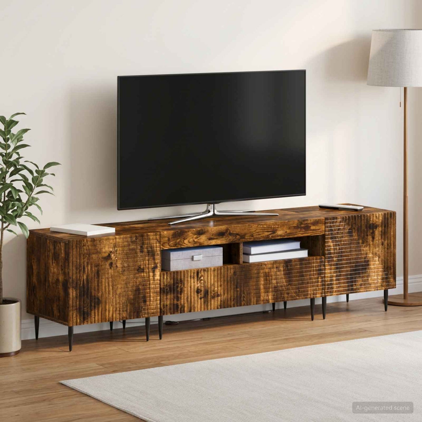 3 Piece LED TV Cabinet Smoked Oak Engineered Wood