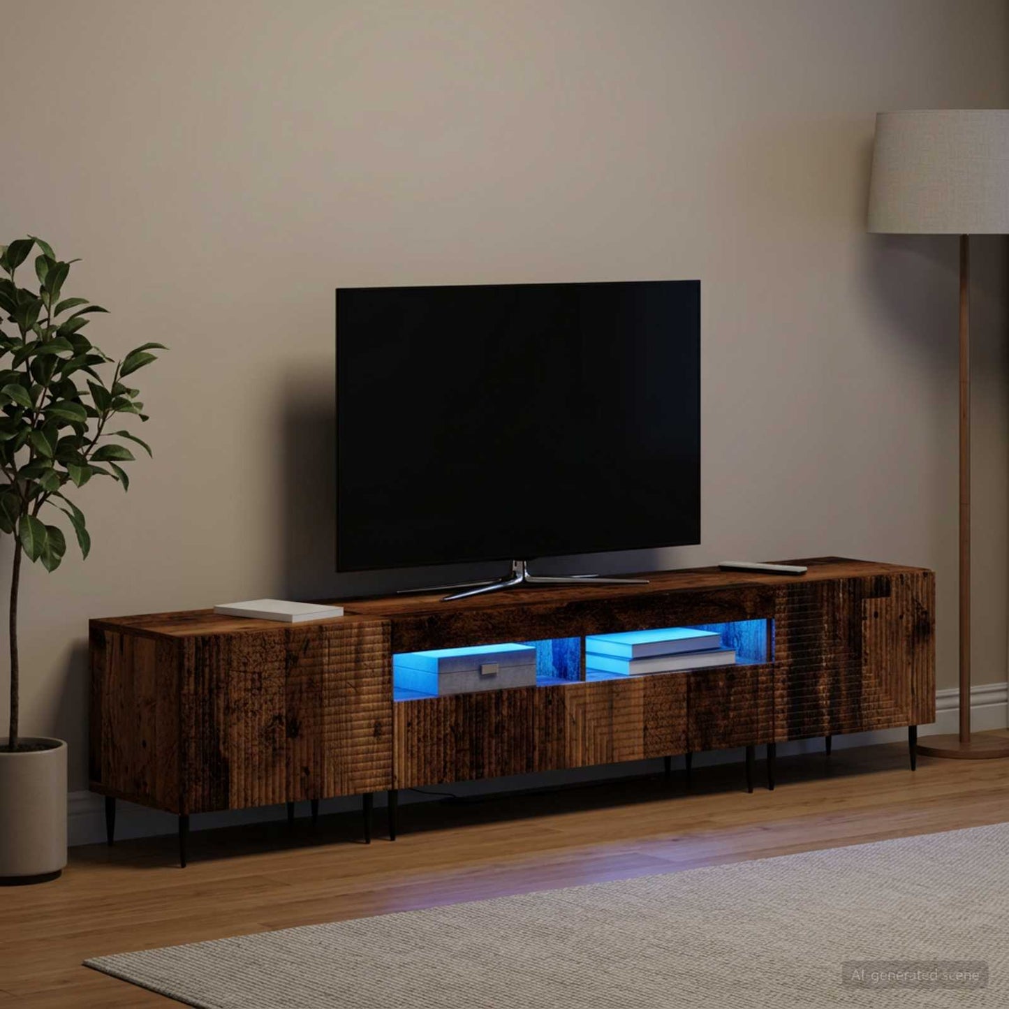 3 Piece LED TV Cabinet Old Wood Engineered Wood