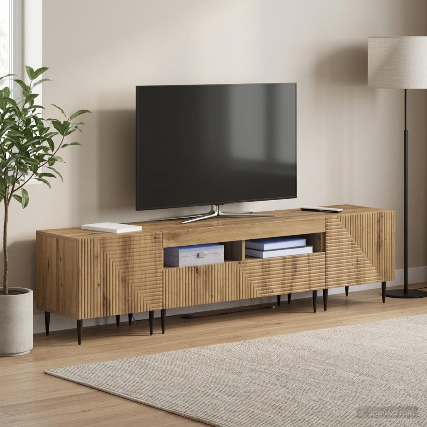 3 Piece LED TV Cabinet Artisan Oak Engineered Wood