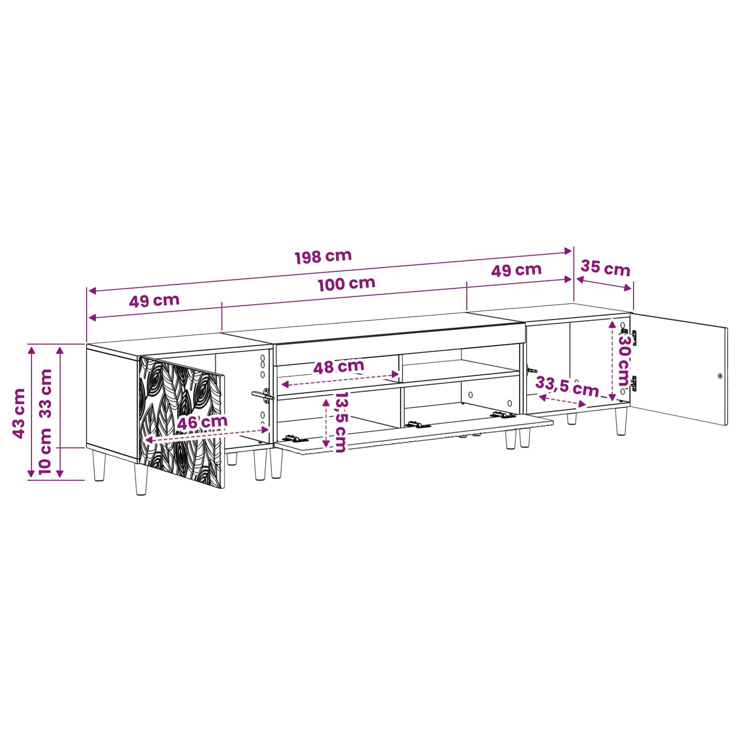 5 Piece LED TV Cabinet Black Engineered Wood