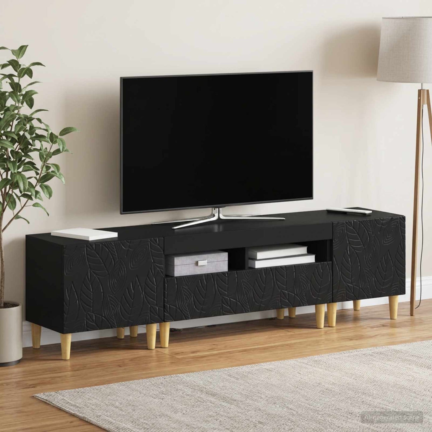 5 Piece LED TV Cabinet Black Engineered Wood