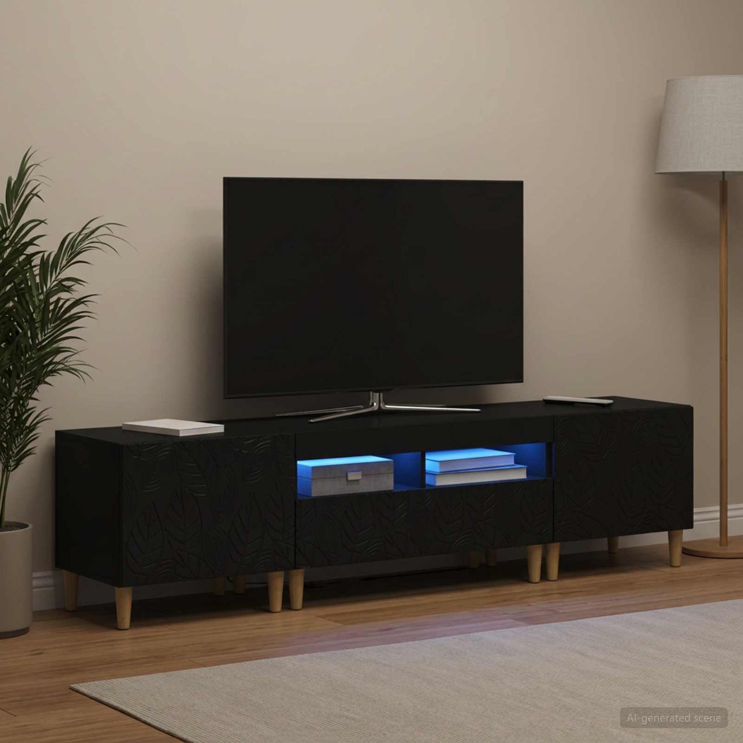 5 Piece LED TV Cabinet Black Engineered Wood