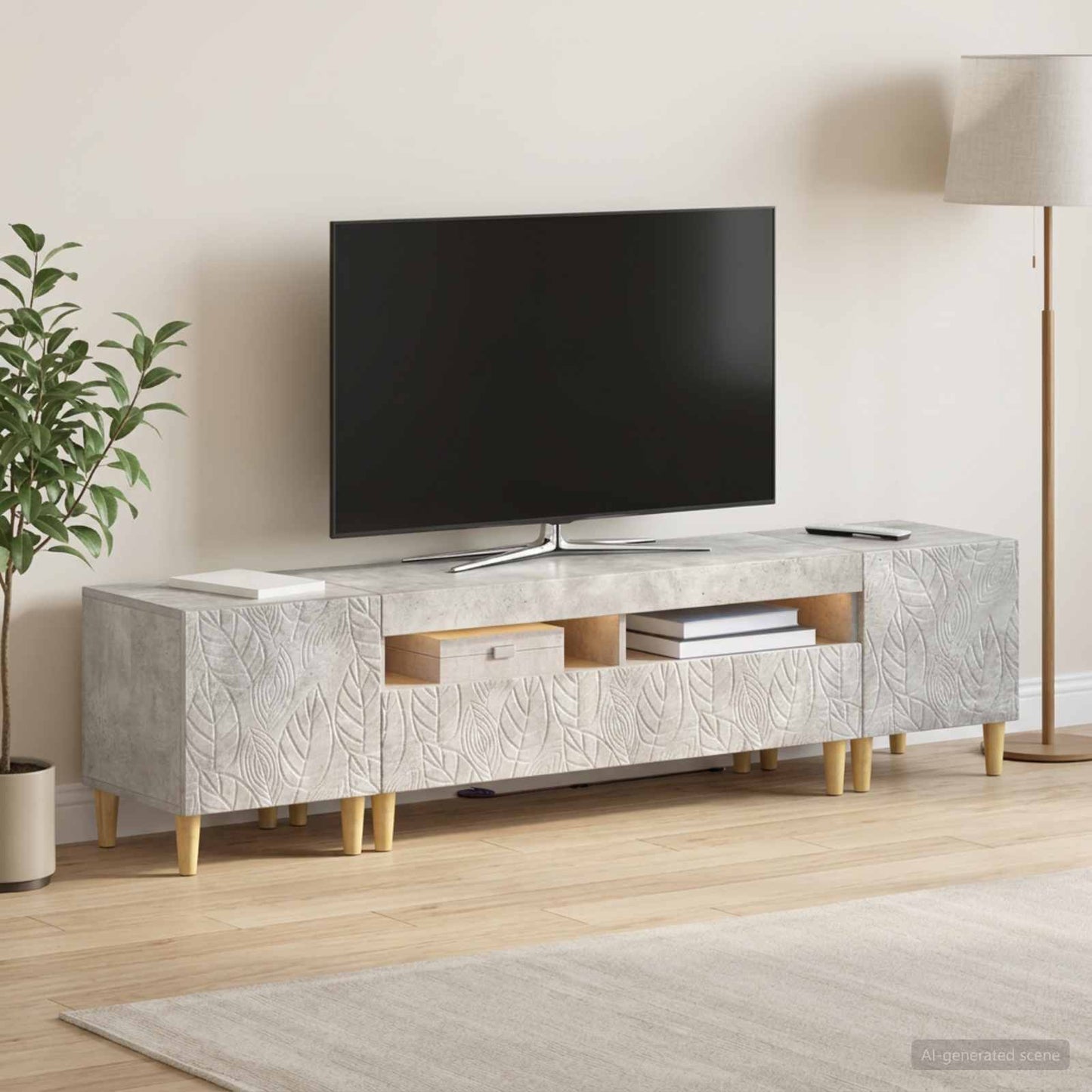 5 Piece LED TV Cabinet Concrete Grey Engineered Wood
