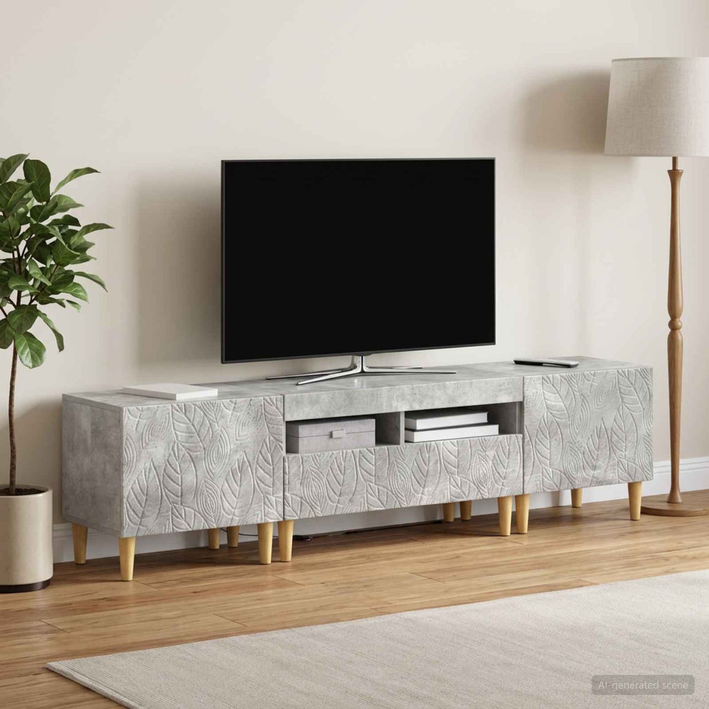 5 Piece LED TV Cabinet Concrete Grey Engineered Wood