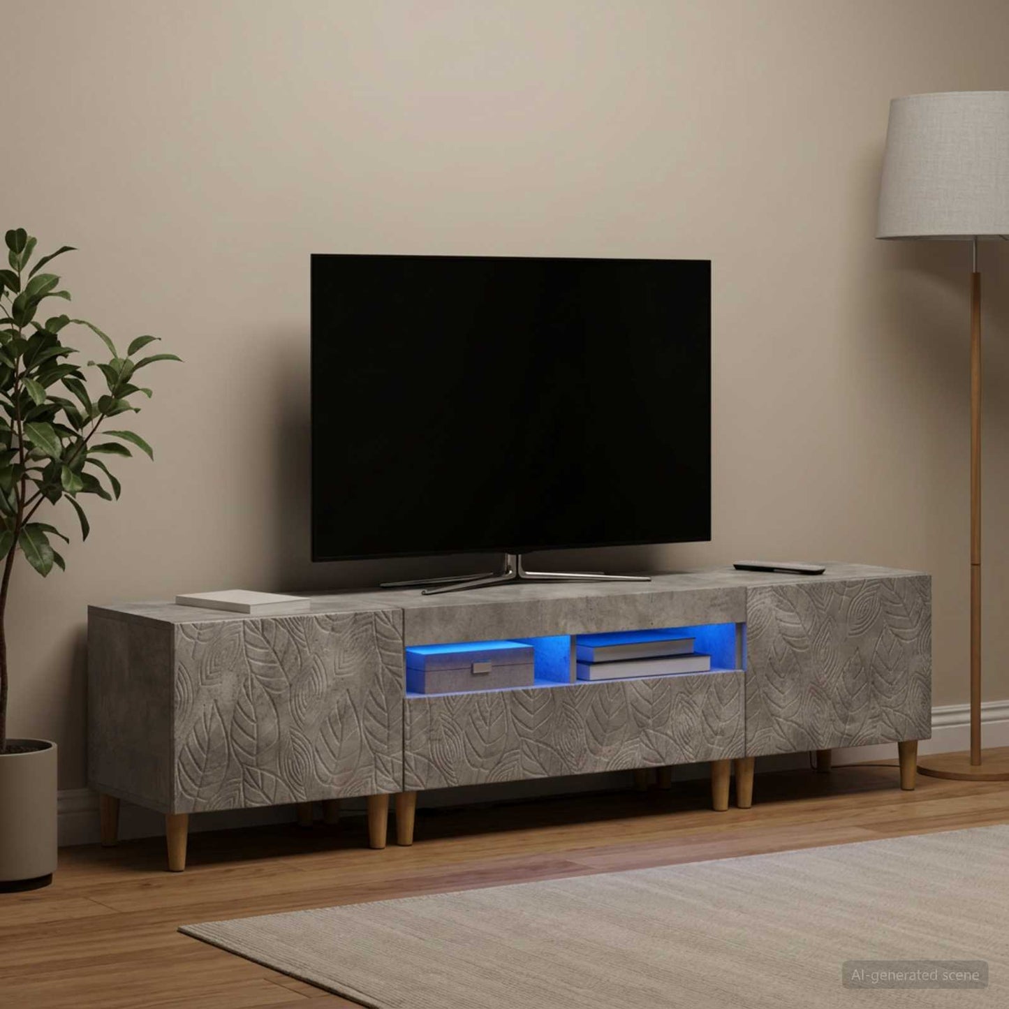 5 Piece LED TV Cabinet Concrete Grey Engineered Wood