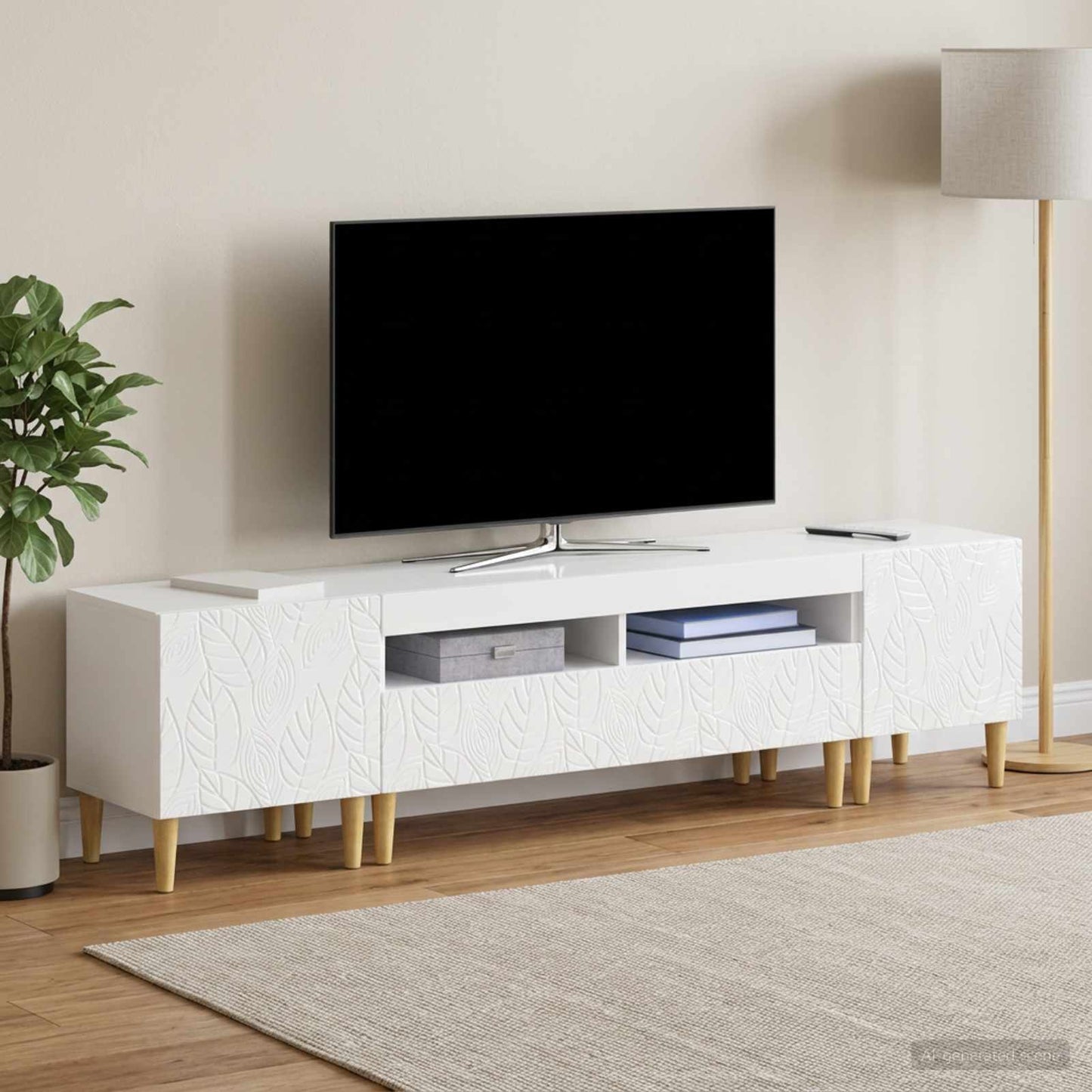 5 Piece LED TV Cabinet High Gloss White Engineered Wood