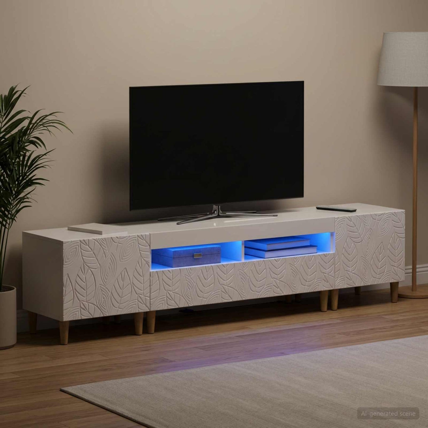 5 Piece LED TV Cabinet High Gloss White Engineered Wood