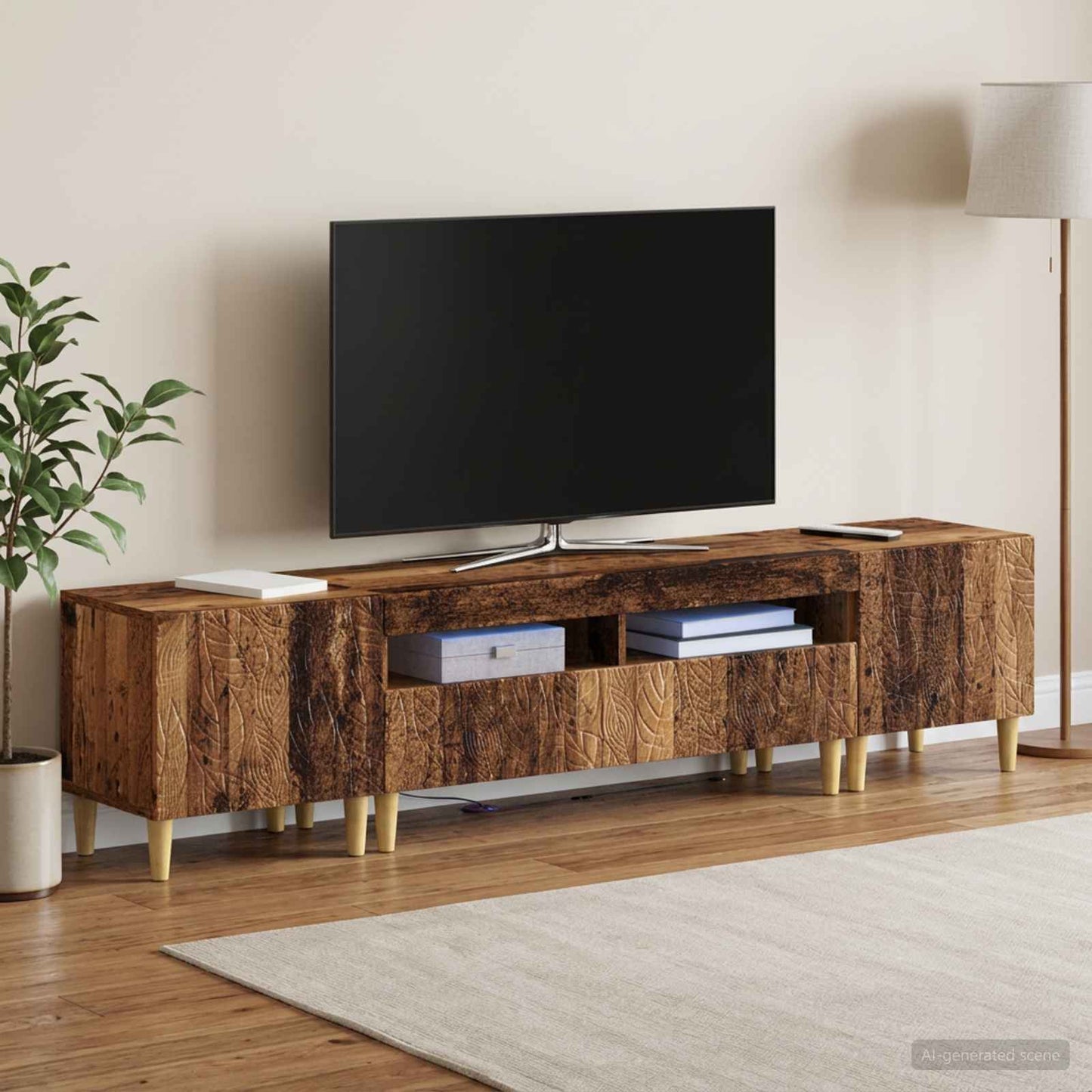 5 Piece LED TV Cabinet Old Wood Engineered Wood