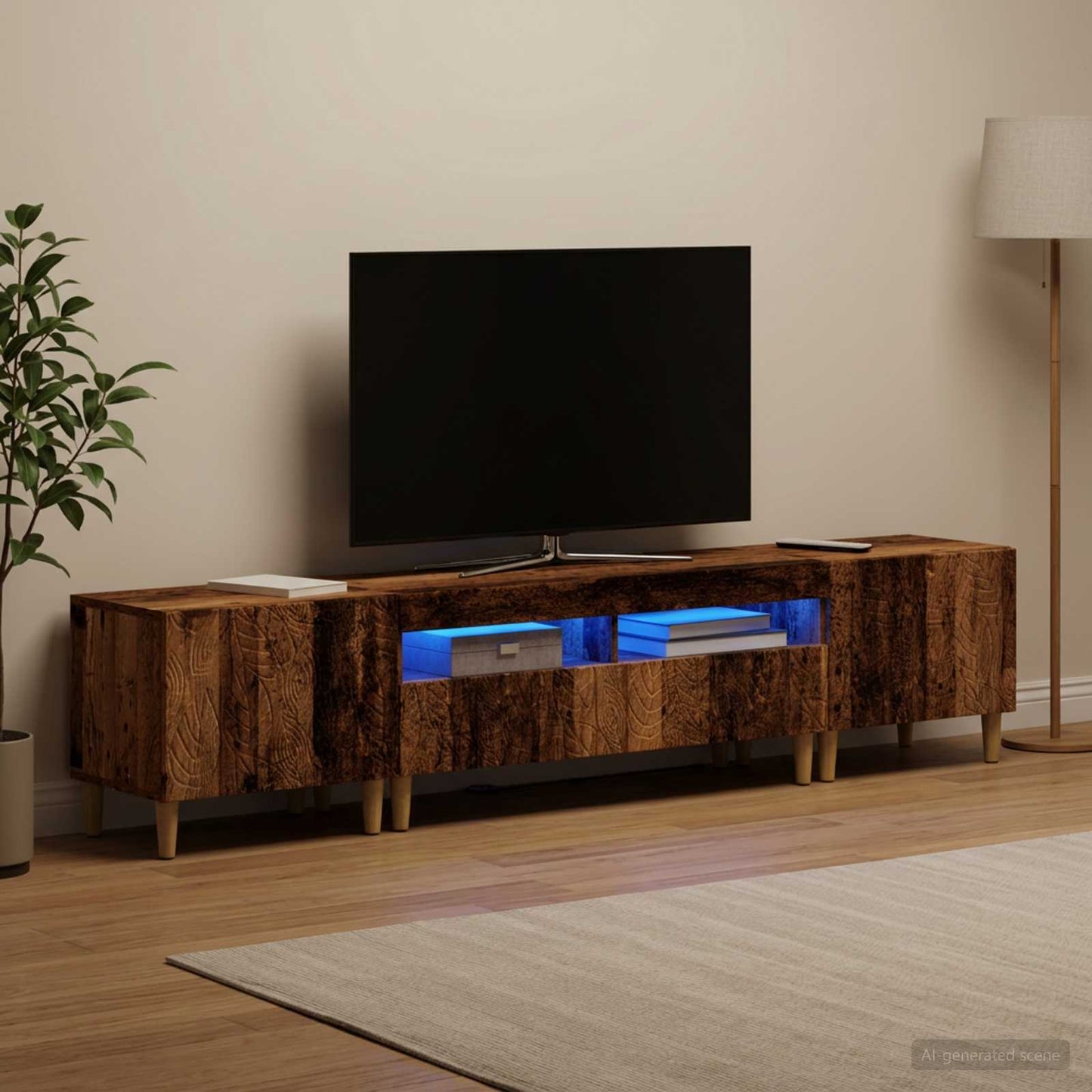 5 Piece LED TV Cabinet Old Wood Engineered Wood