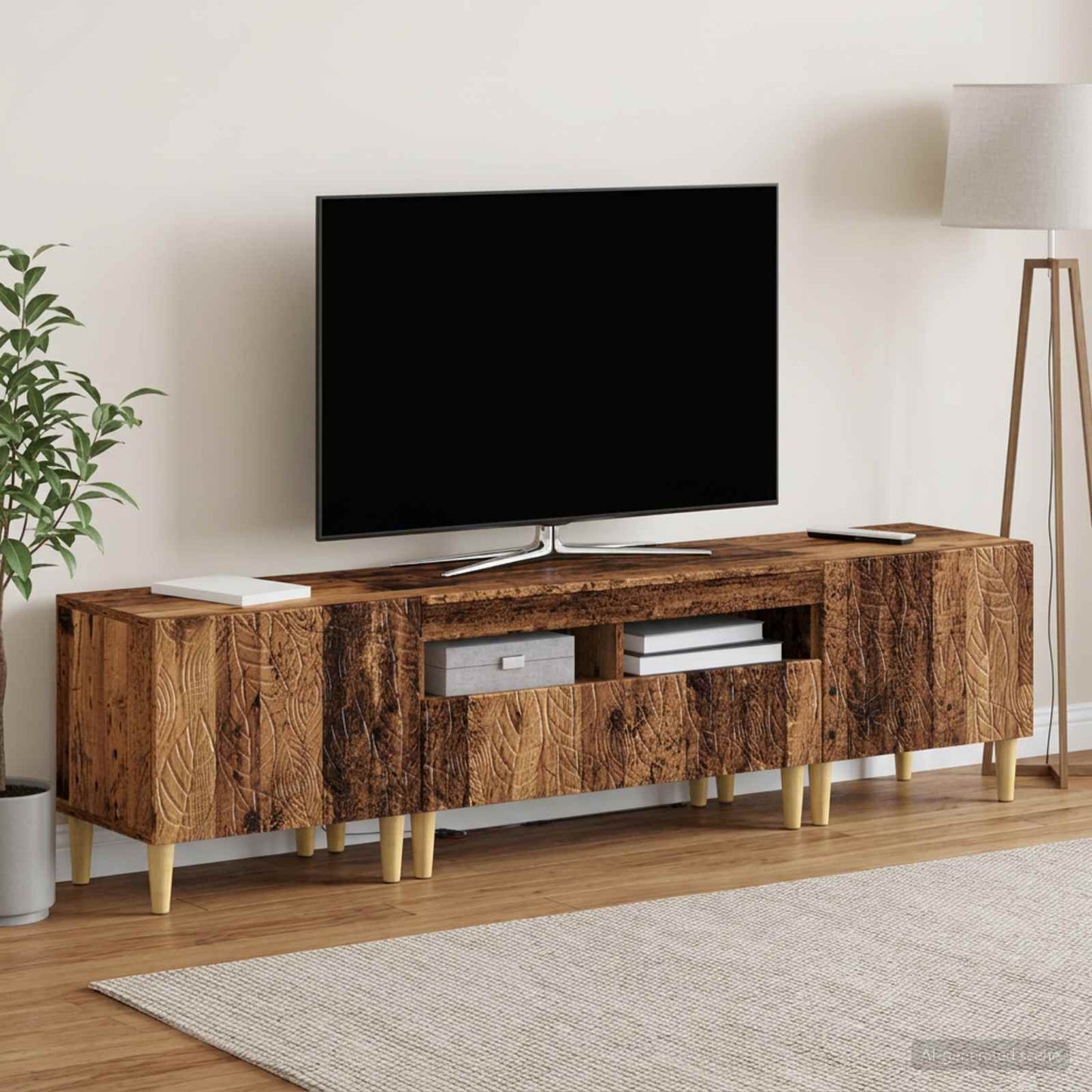 5 Piece LED TV Cabinet Old Wood Engineered Wood
