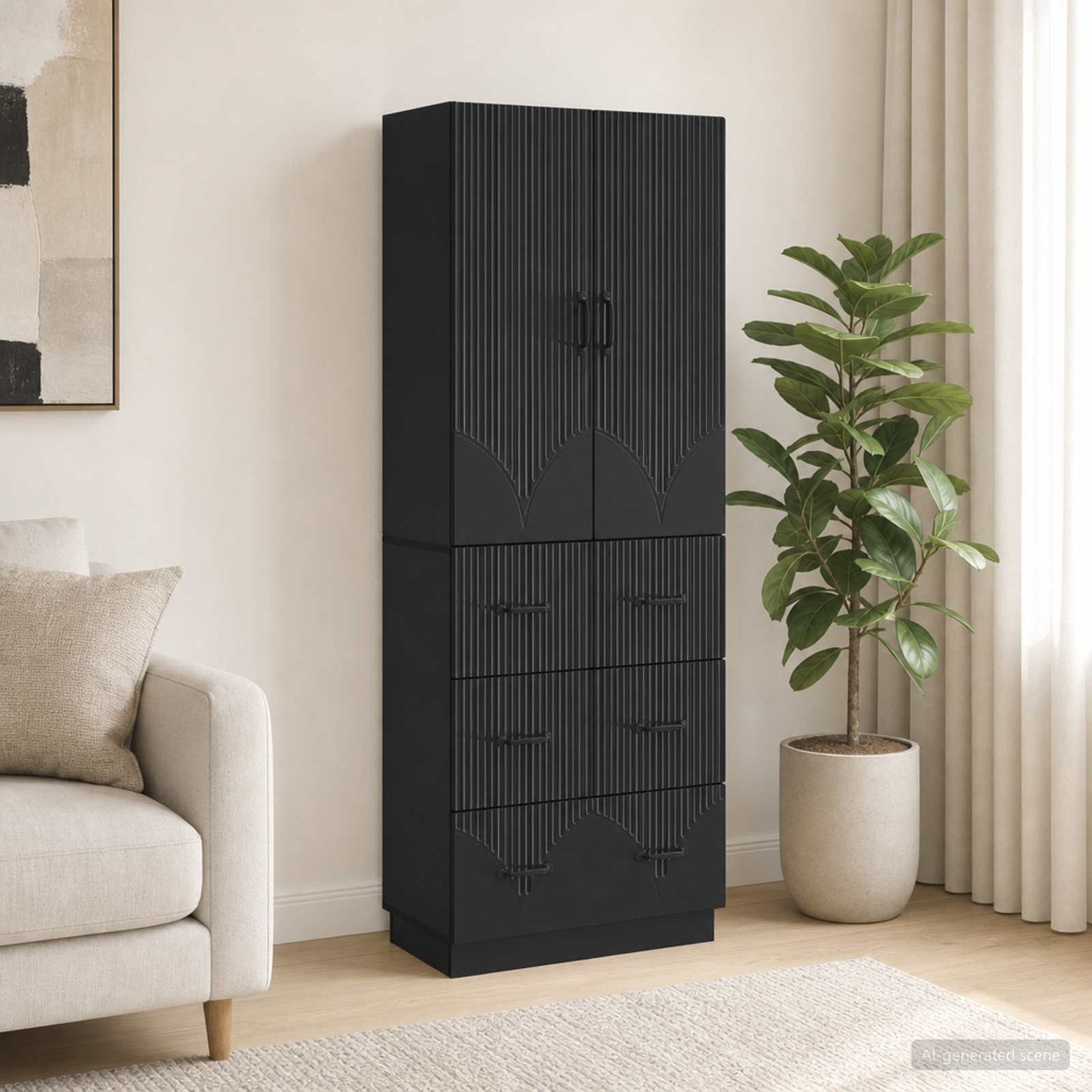 Cabinet Set 2 pcs Black 66 x 34.5 x 87 cm Engineered Wood
