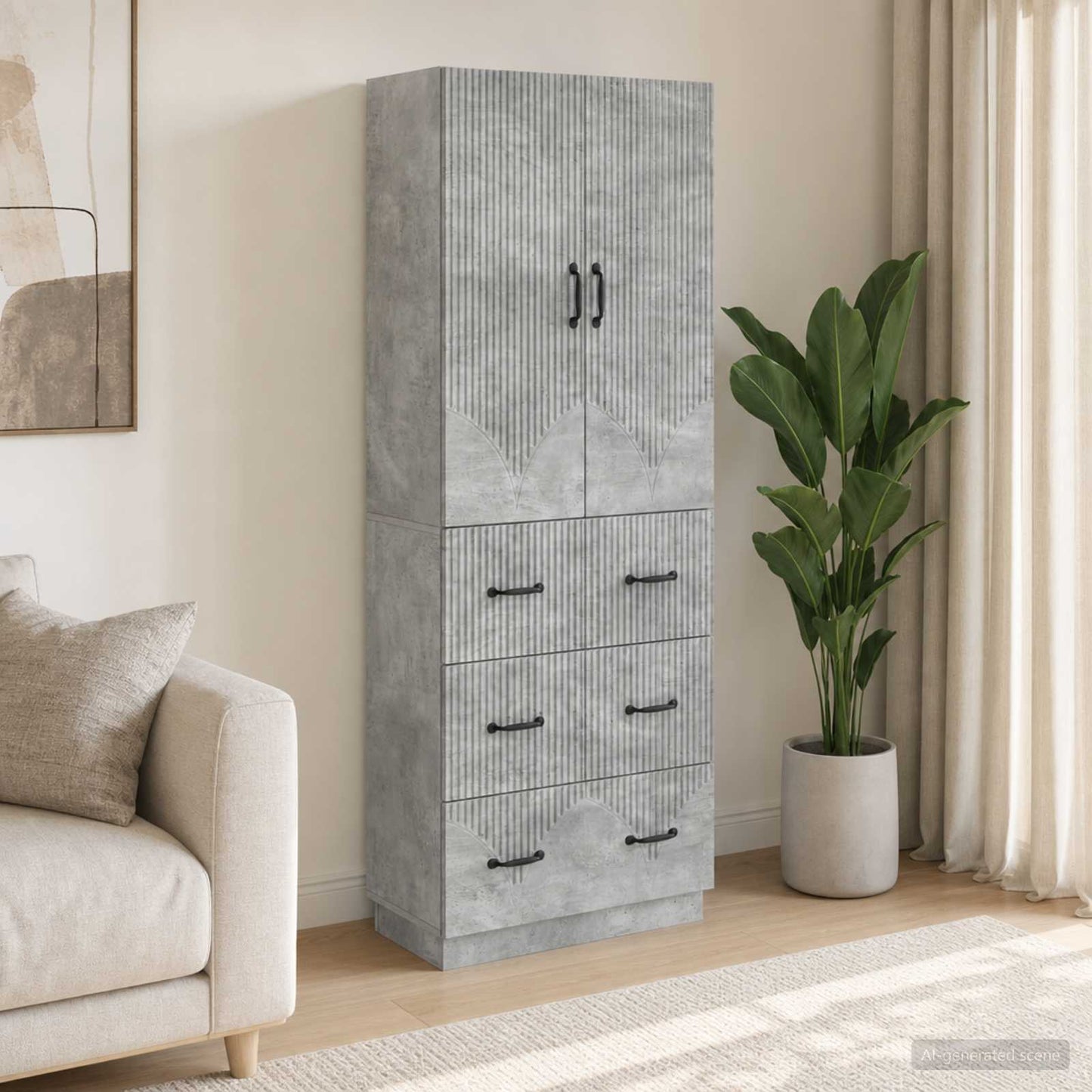 Cabinet Set 2 pcs Concrete Grey 66 x 34.5 x 87 cm