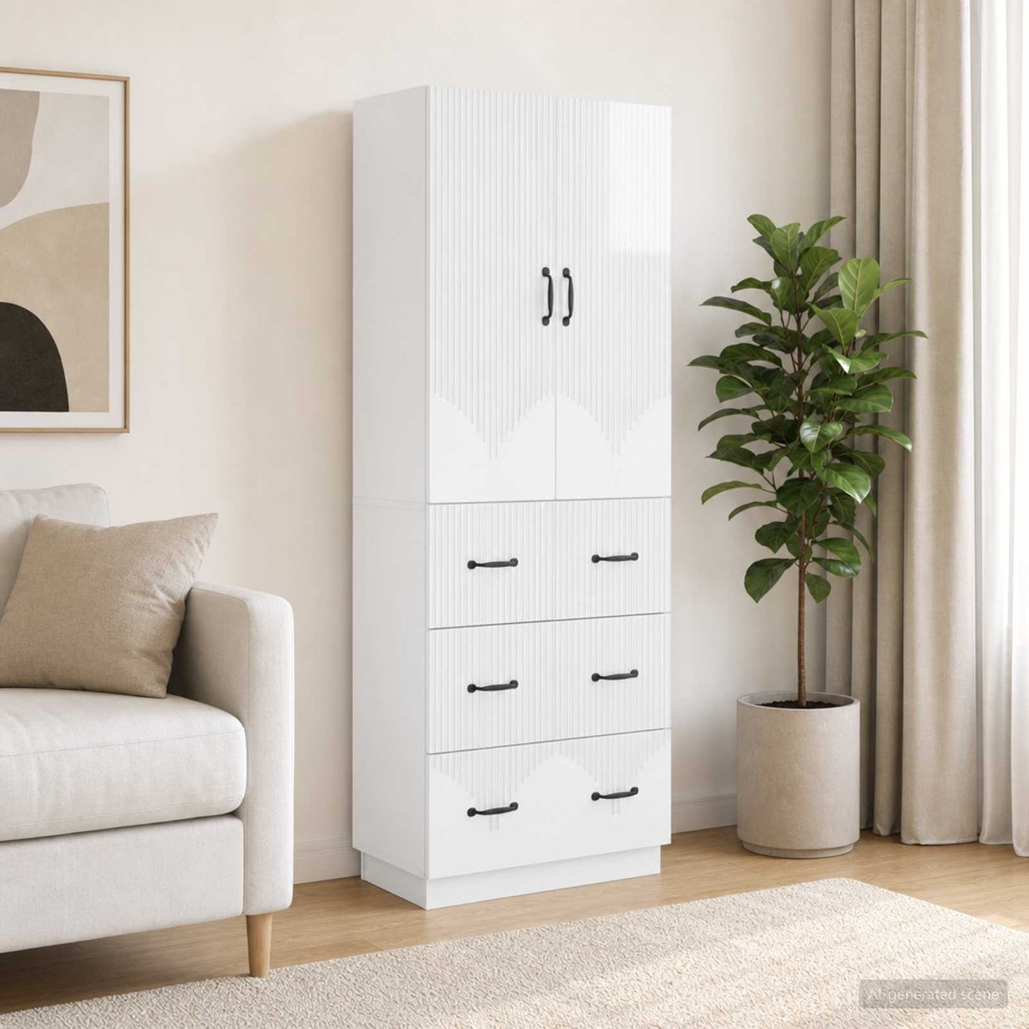 Cabinet Set 2 pcs High Gloss White 66 x 34.5 x 87 cm
