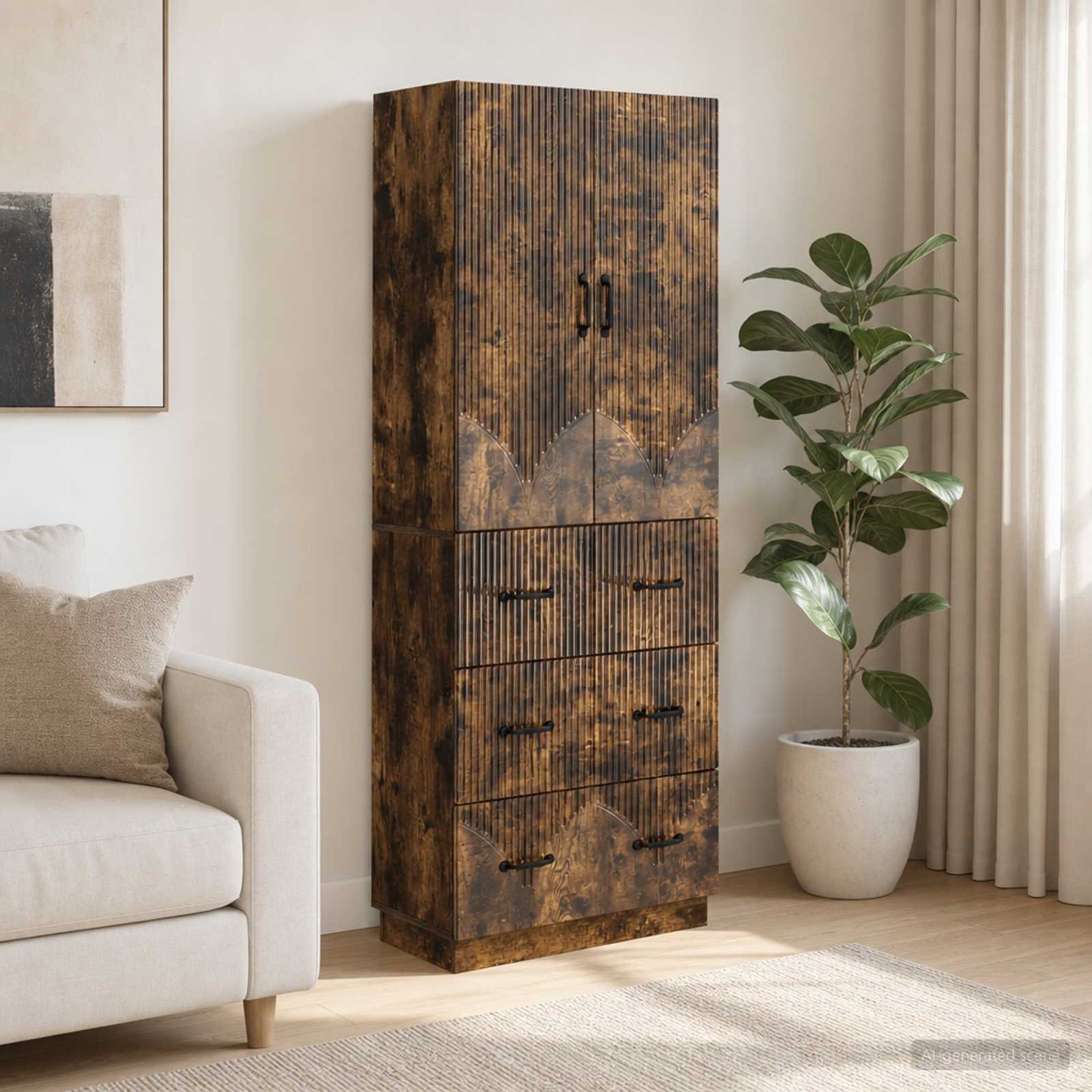 Cabinet Set 2 pcs Smoked Oak 66 x 34.5 x 87 cm Engineered Wood