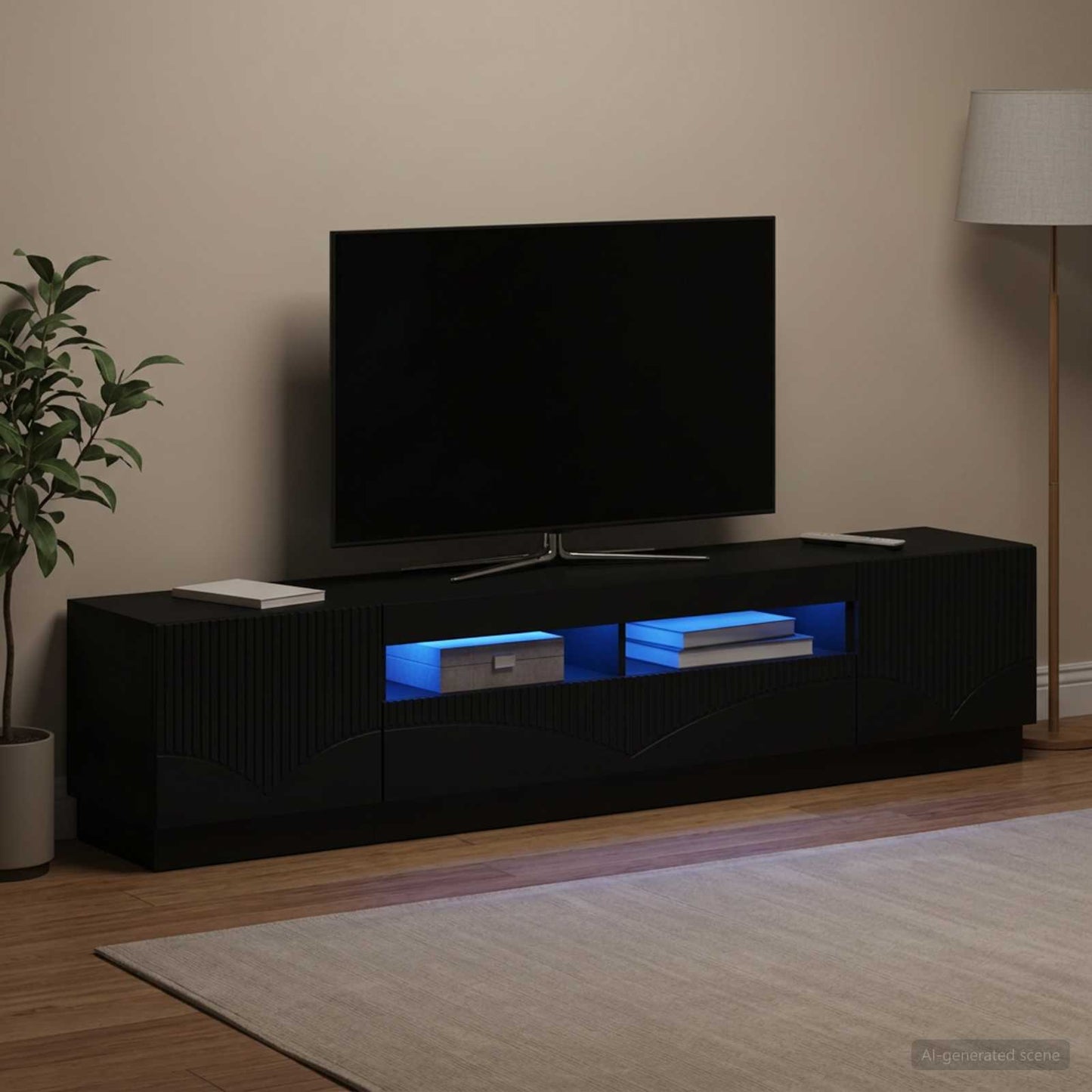5 Piece LED TV Cabinet Black Engineered Wood