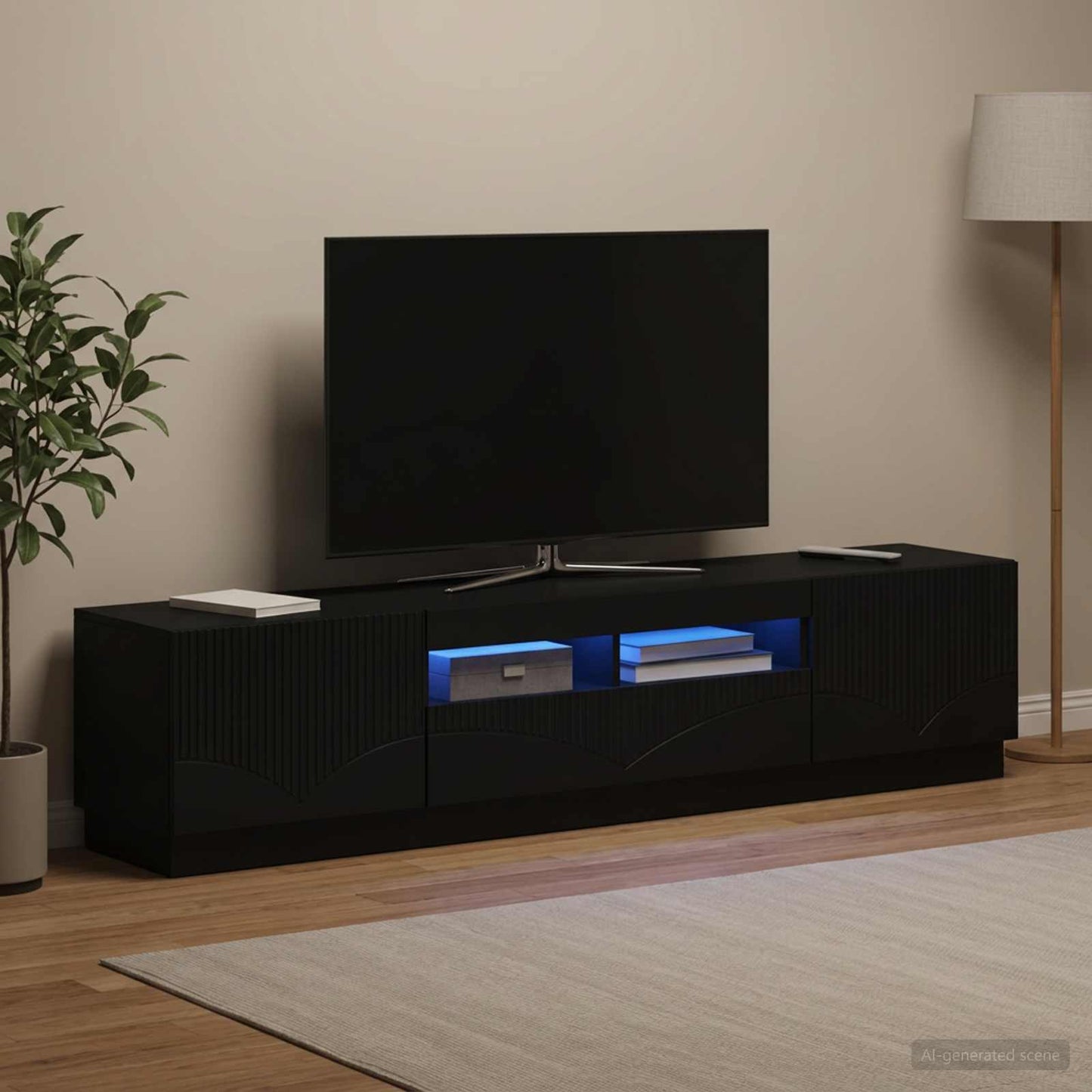 5 Piece LED TV Cabinet Black Engineered Wood