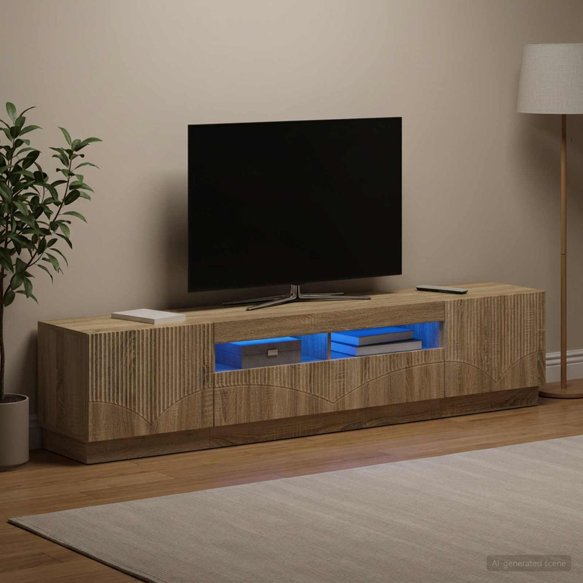 LED TV Cabinet HOORN 3 pcs Sonoma Oak Engineered Wood