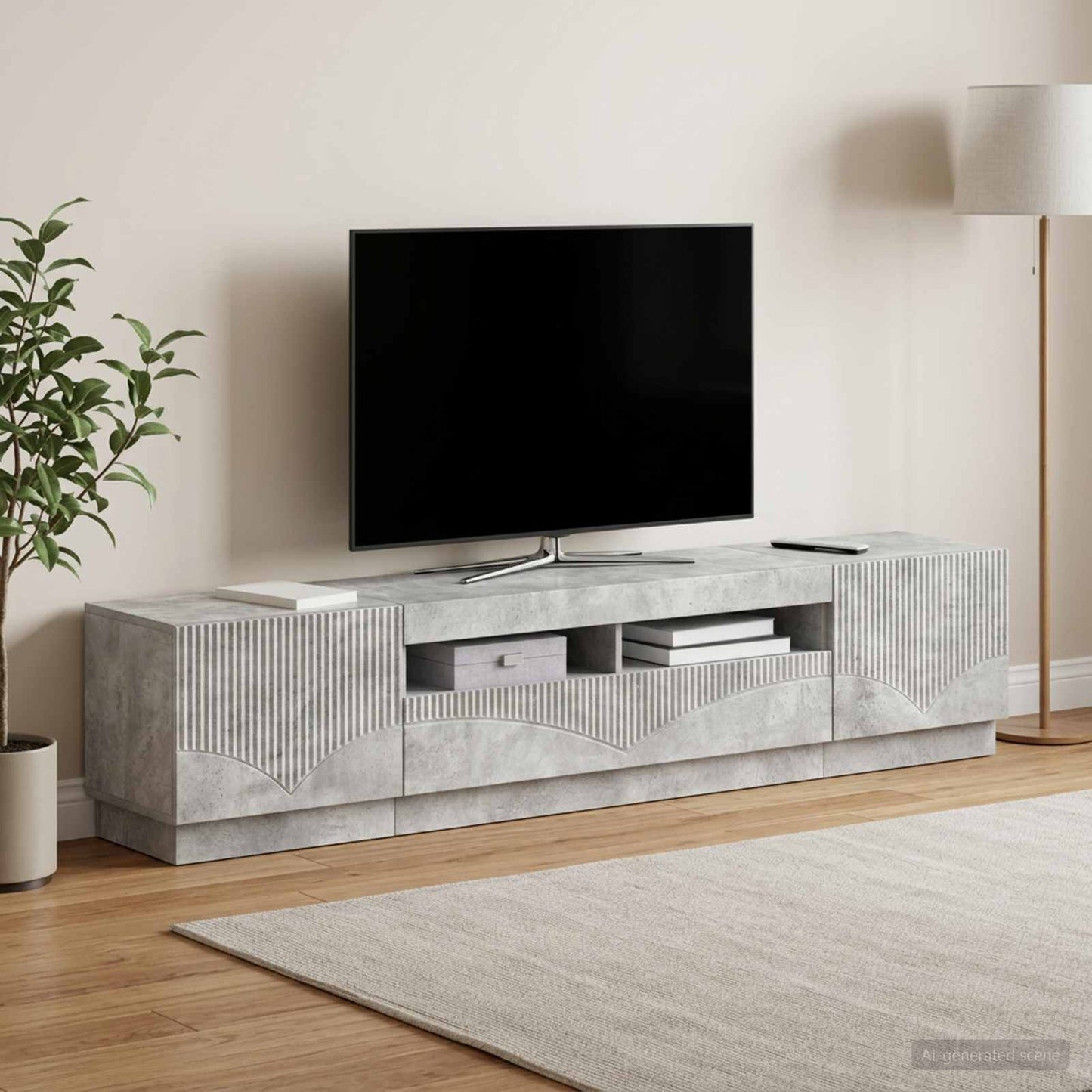 5 Piece LED TV Cabinet Concrete Grey Engineered Wood