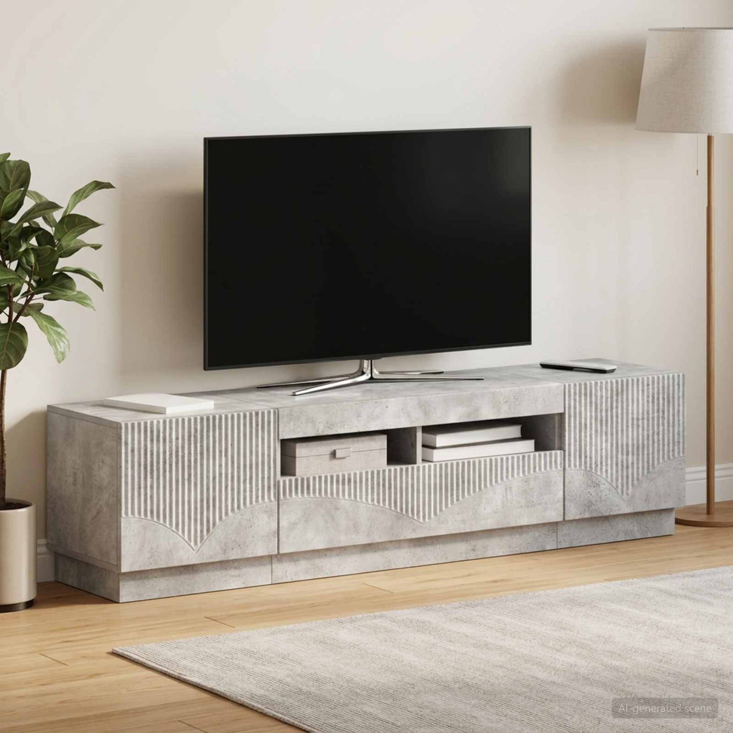 5 Piece LED TV Cabinet Concrete Grey Engineered Wood