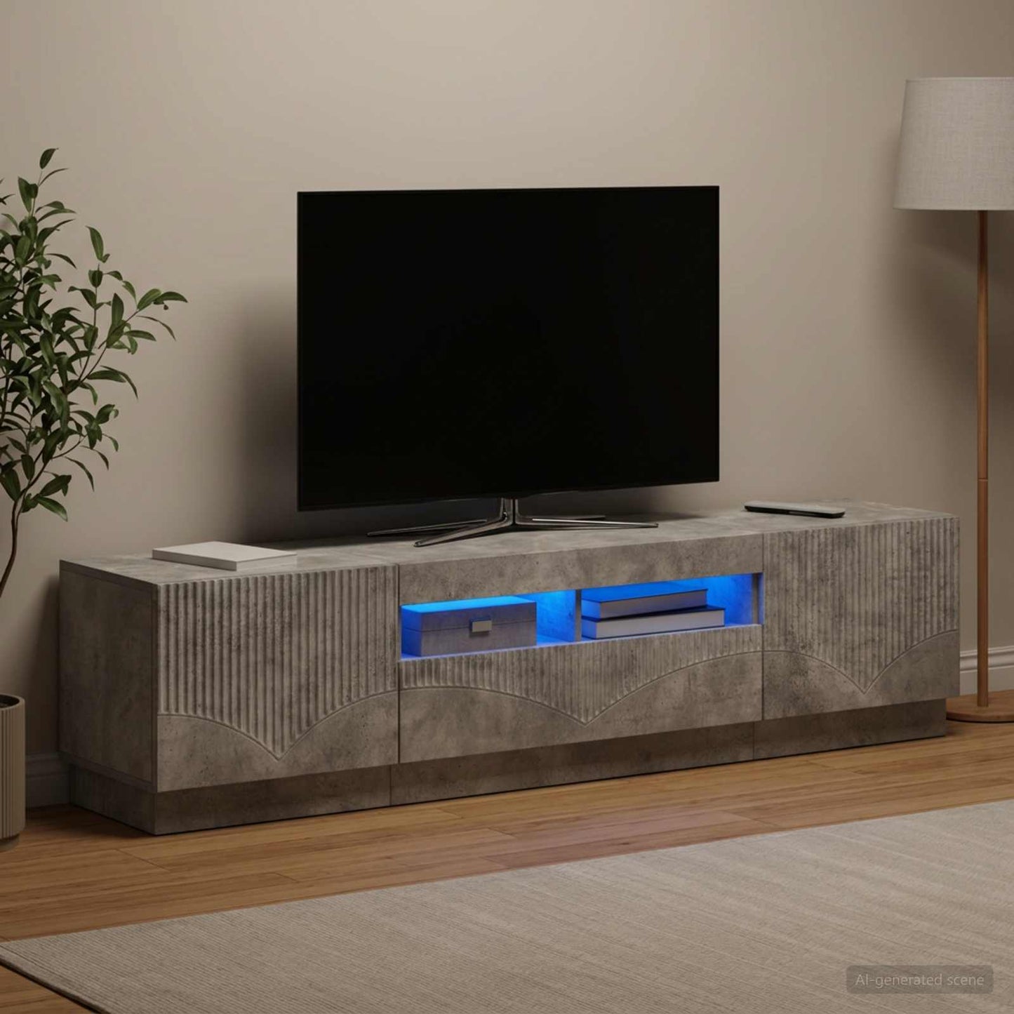 5 Piece LED TV Cabinet Concrete Grey Engineered Wood