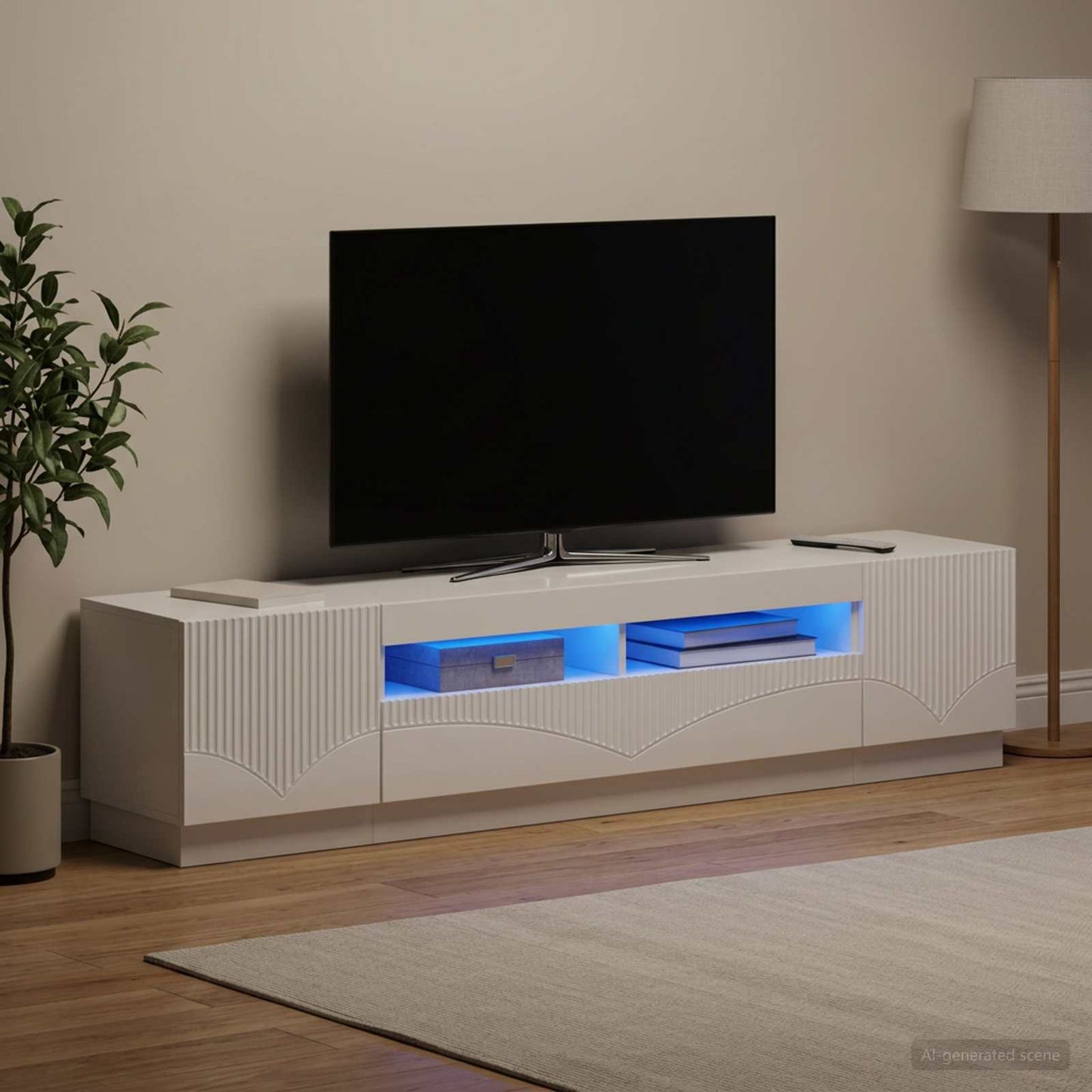 5 Piece LED TV Cabinet High Gloss White Engineered Wood
