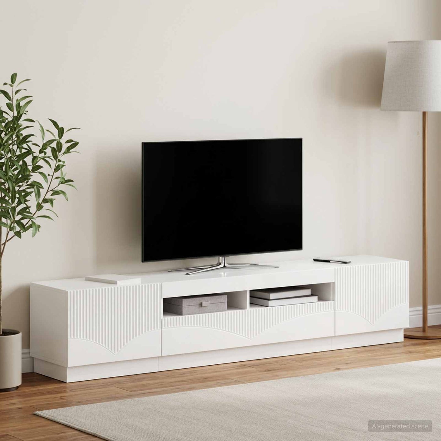 5 Piece LED TV Cabinet High Gloss White Engineered Wood