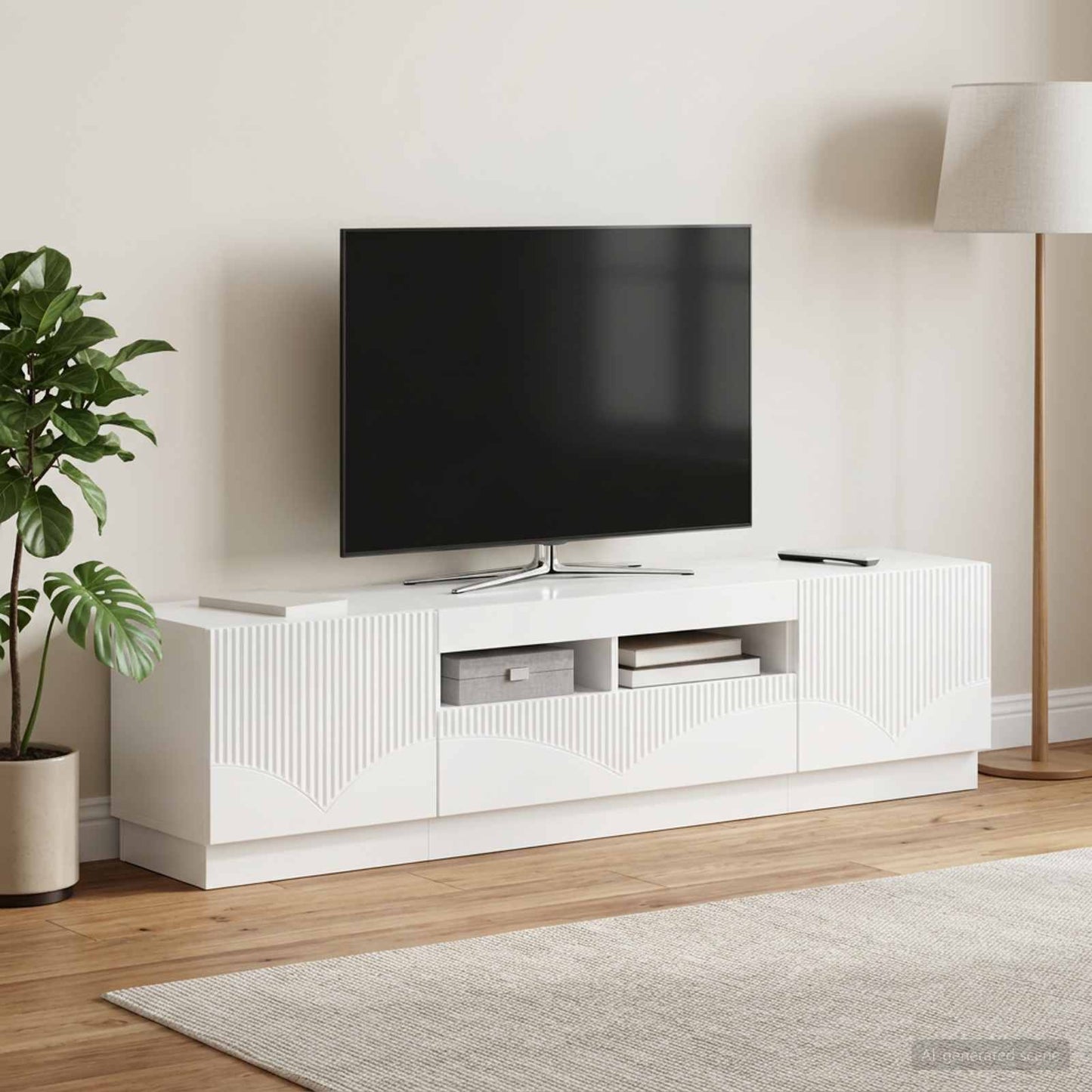 5 Piece LED TV Cabinet High Gloss White Engineered Wood