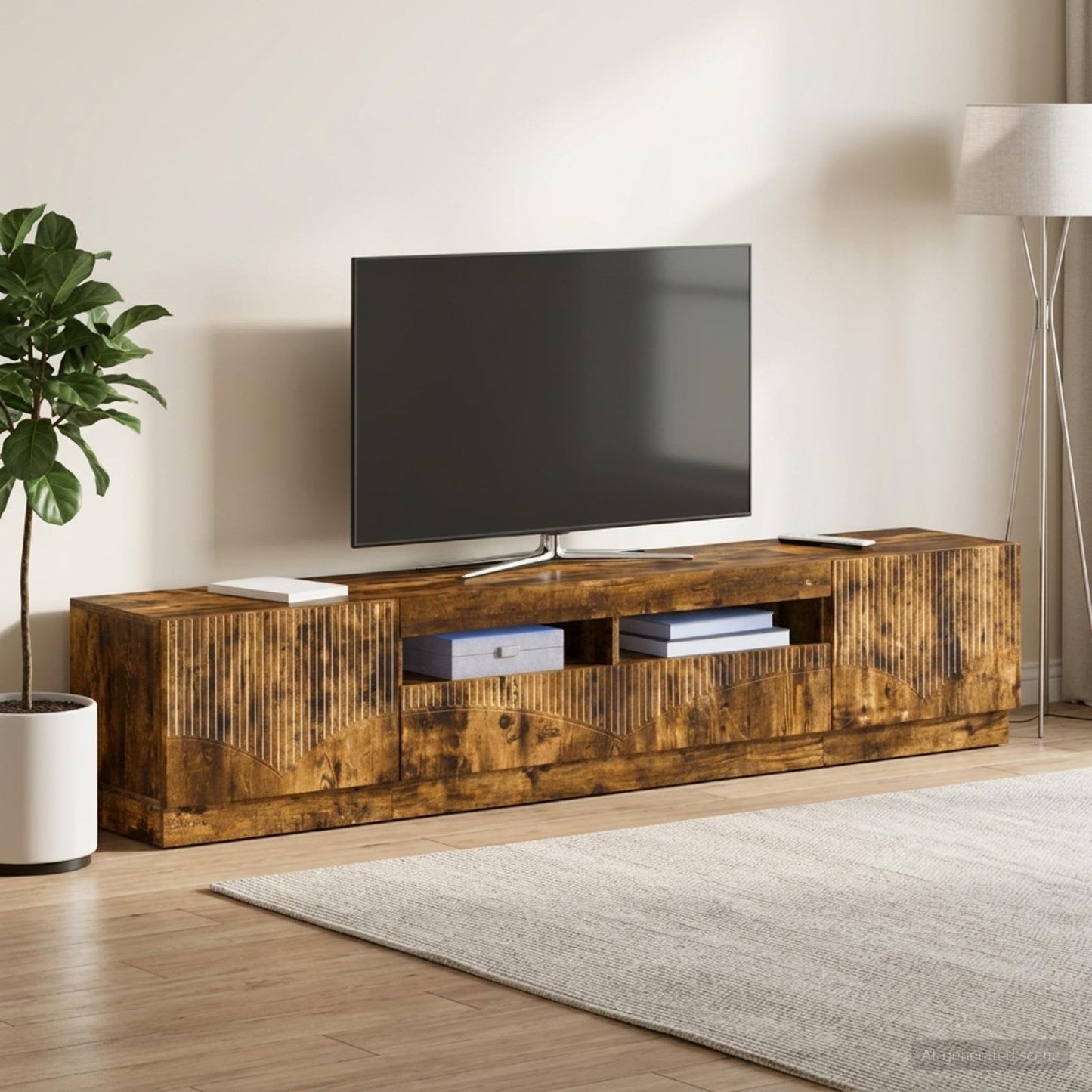 5 Piece LED TV Cabinet Smoked Oak Engineered Wood